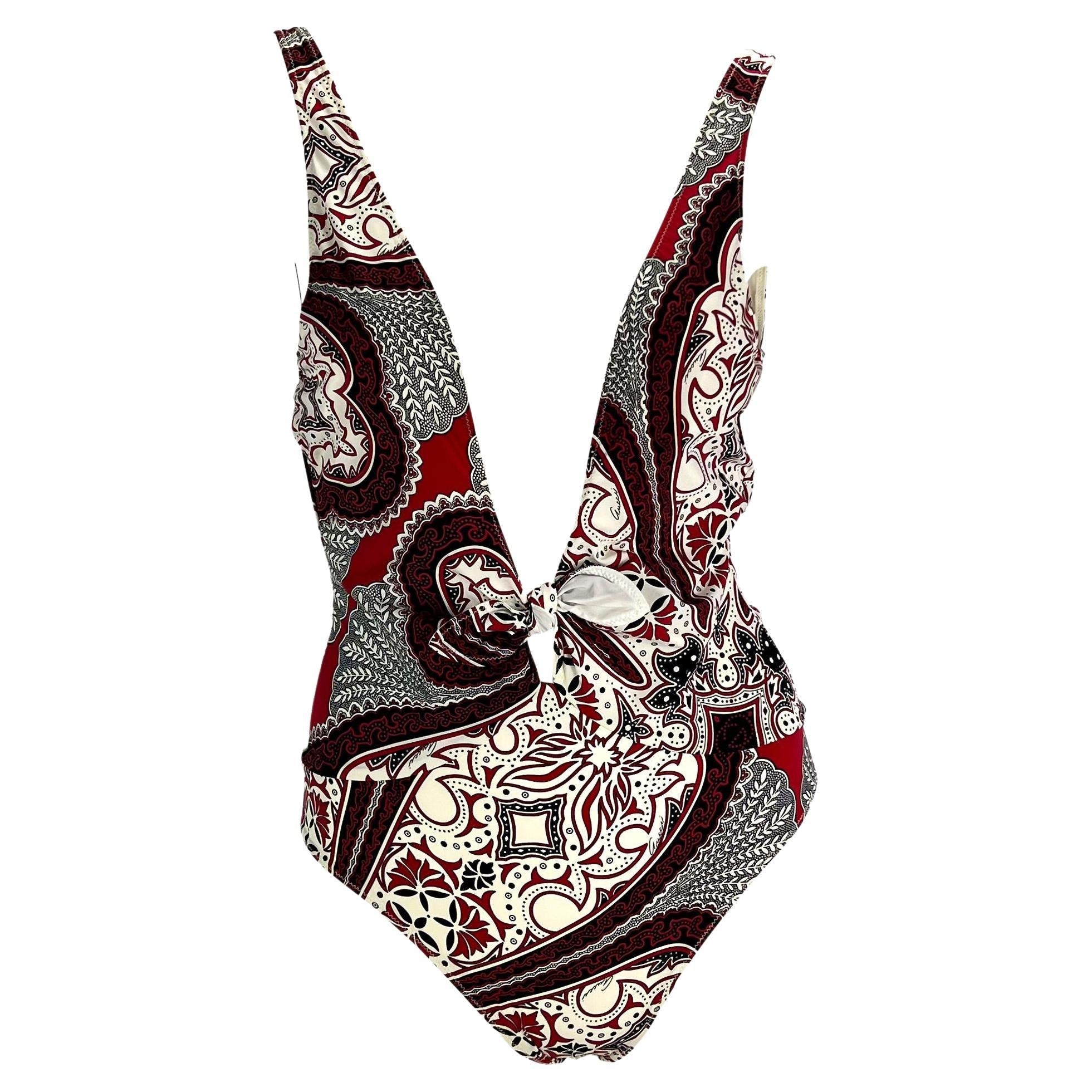 Cruise 2004 Gucci by Tom Ford Red Bandana Print One Piece Swimsuit - RealList