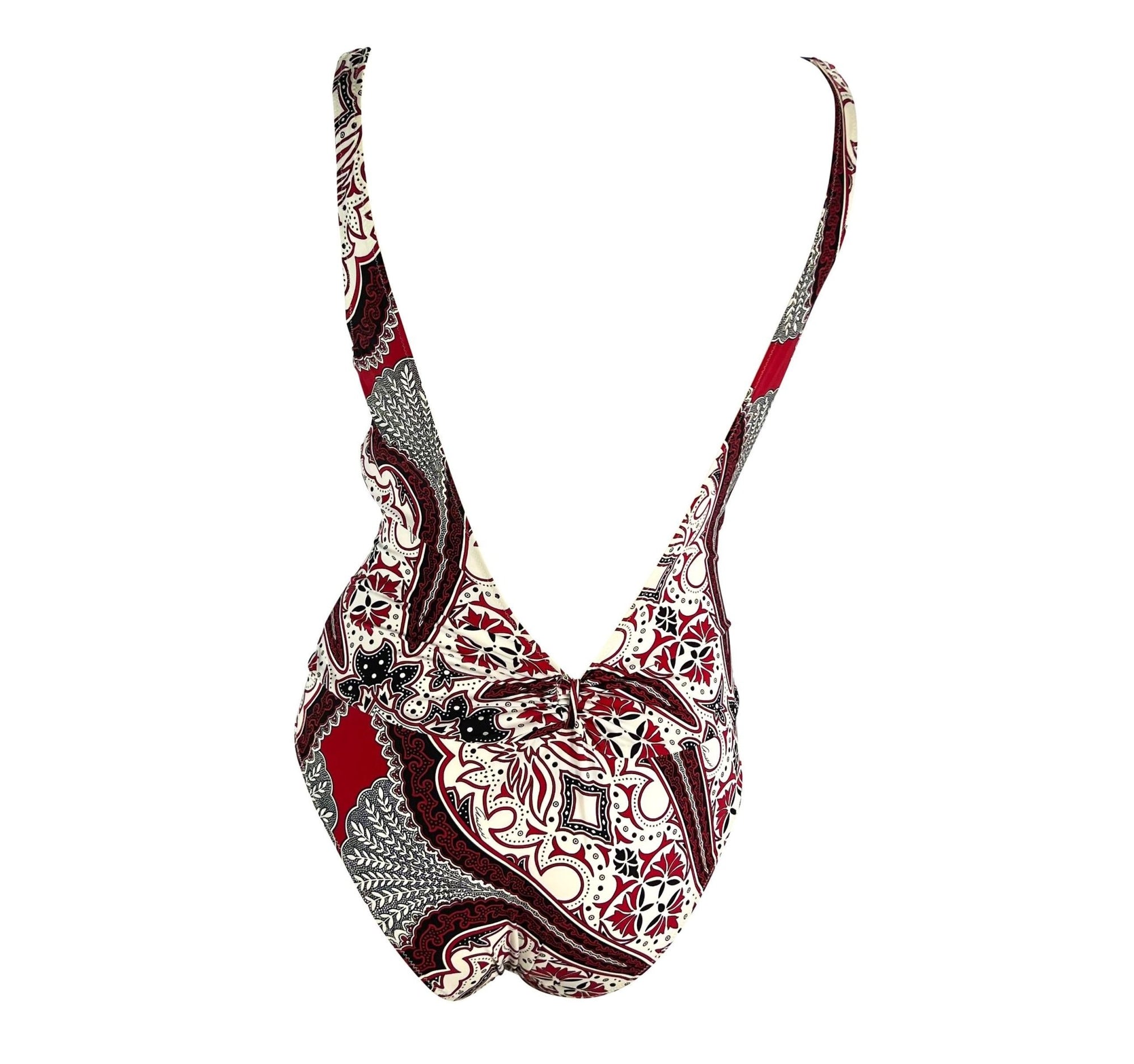 Cruise 2004 Gucci by Tom Ford Red Bandana Print One Piece Swimsuit - RealList