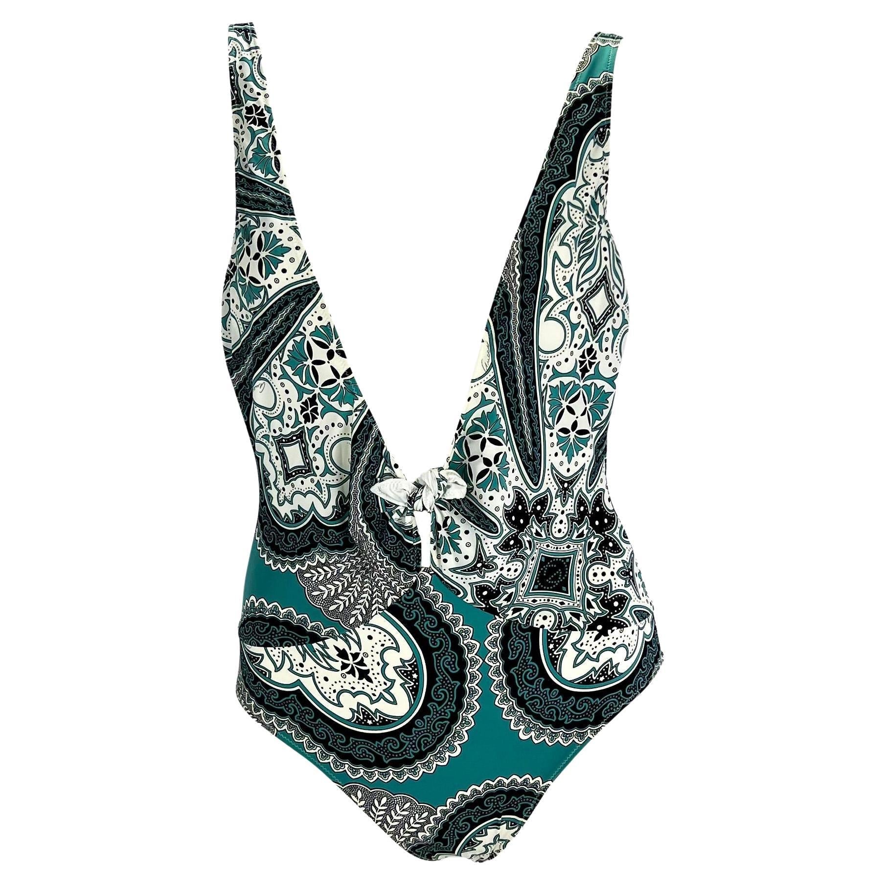 Cruise 2004 Gucci by Tom Ford Teal Blue Bandana Print One Piece Swimsuit NWT - RealList