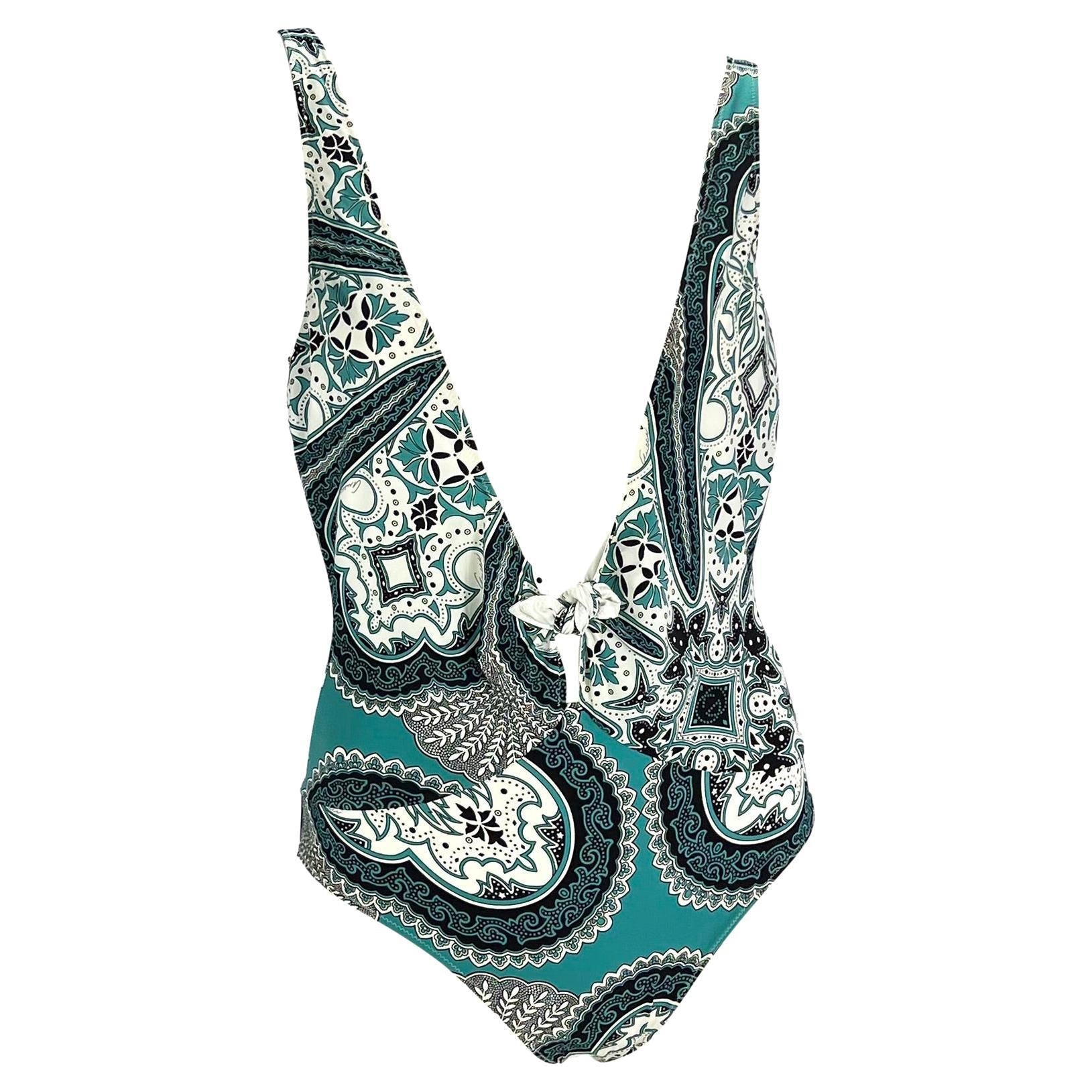 Cruise 2004 Gucci by Tom Ford Teal Blue Bandana Print One Piece Swimsuit NWT - RealList