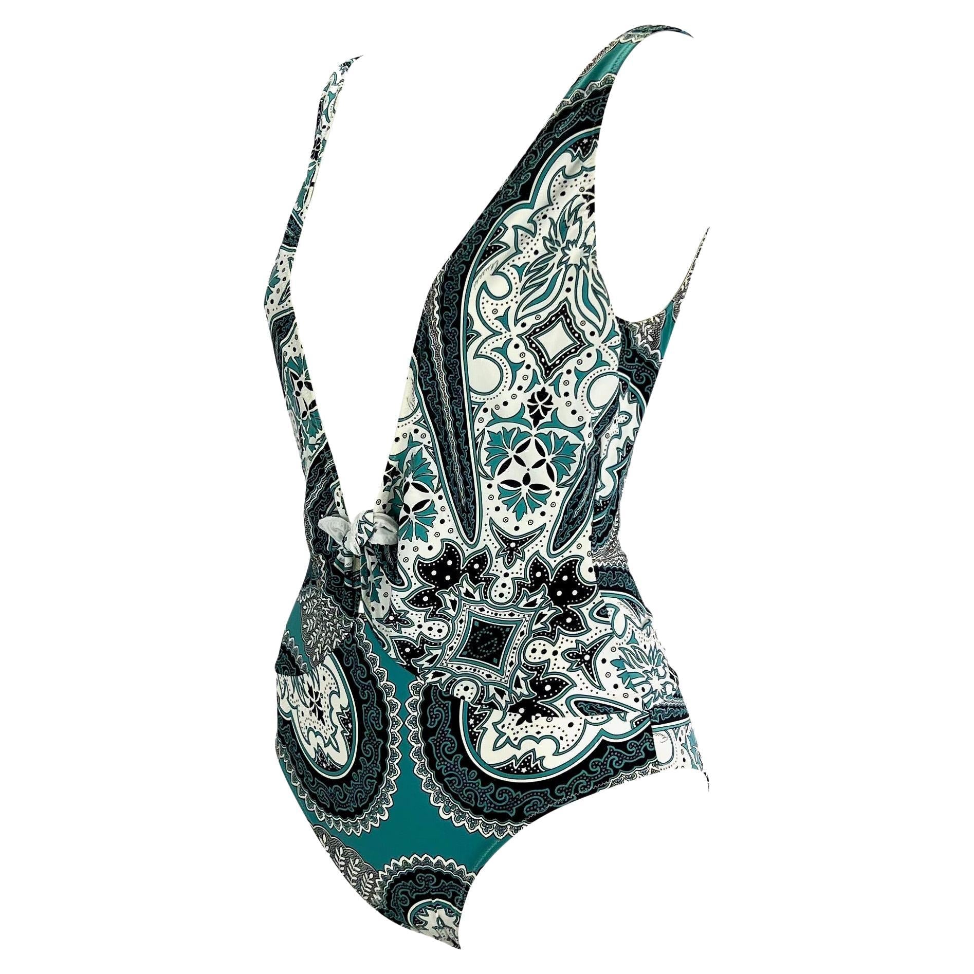 Cruise 2004 Gucci by Tom Ford Teal Blue Bandana Print One Piece Swimsuit NWT - RealList