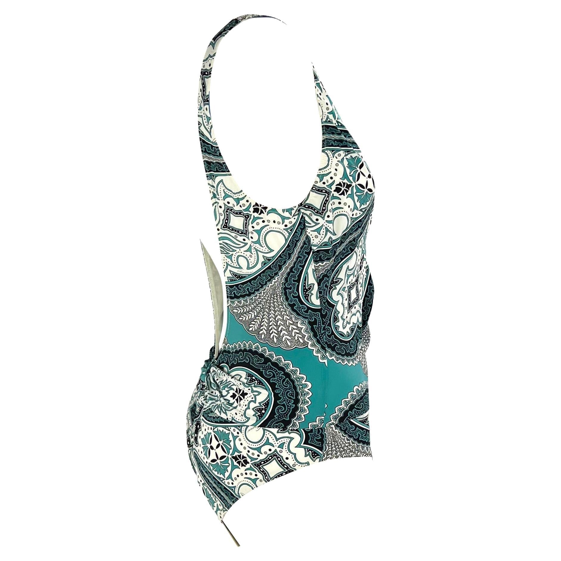 Cruise 2004 Gucci by Tom Ford Teal Blue Bandana Print One Piece Swimsuit NWT - RealList