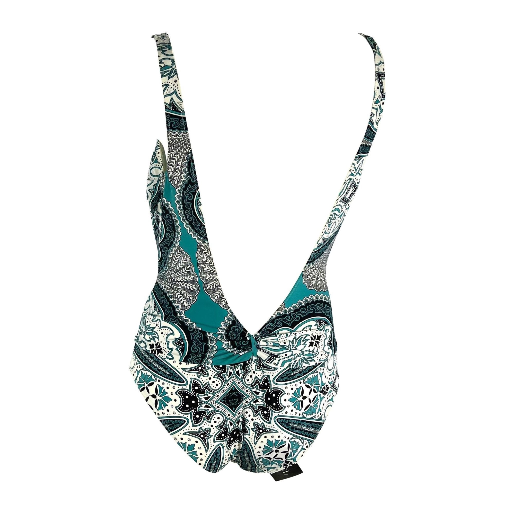 Cruise 2004 Gucci by Tom Ford Teal Blue Bandana Print One Piece Swimsuit NWT - RealList