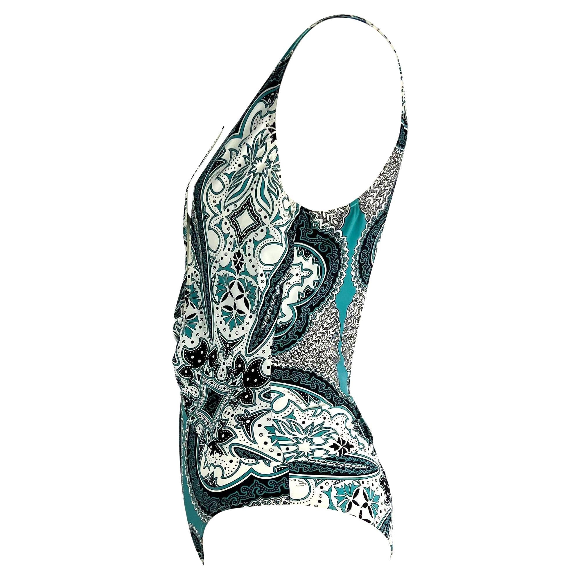 Cruise 2004 Gucci by Tom Ford Teal Blue Bandana Print One Piece Swimsuit NWT - RealList
