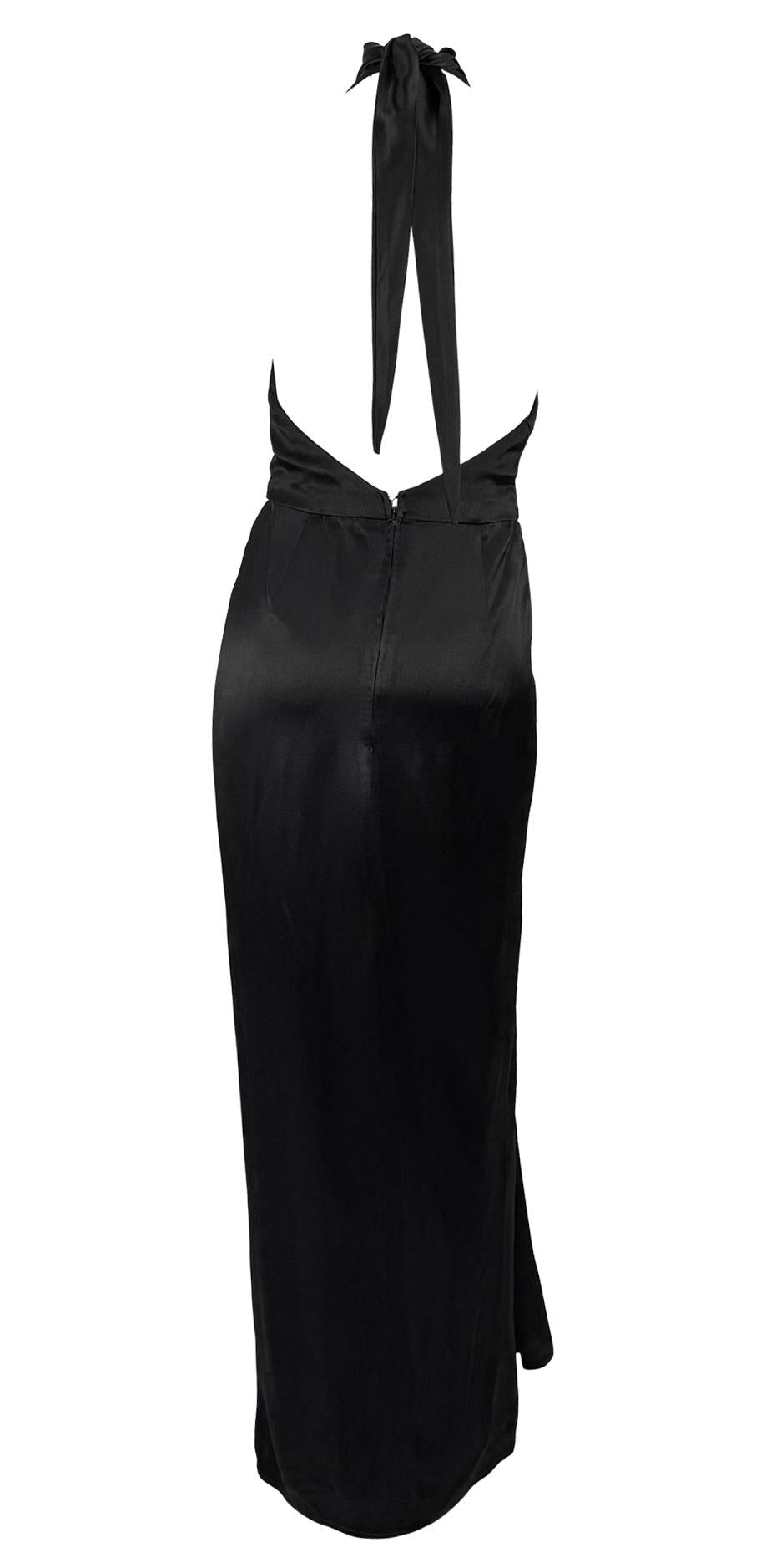 Early 1980s Bob Mackie Backless Halter Tie Black Satin Evening Gown - RealList