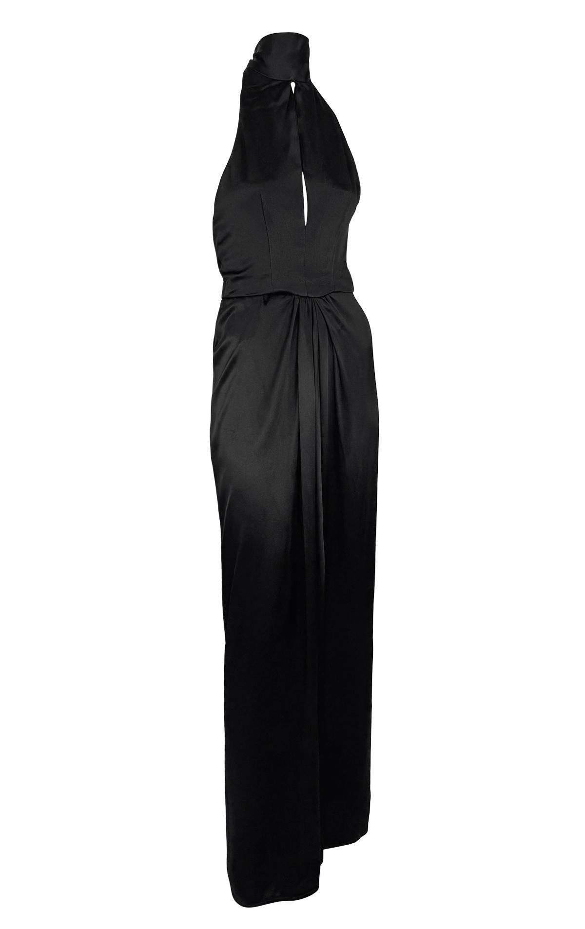 Early 1980s Bob Mackie Backless Halter Tie Black Satin Evening Gown - RealList