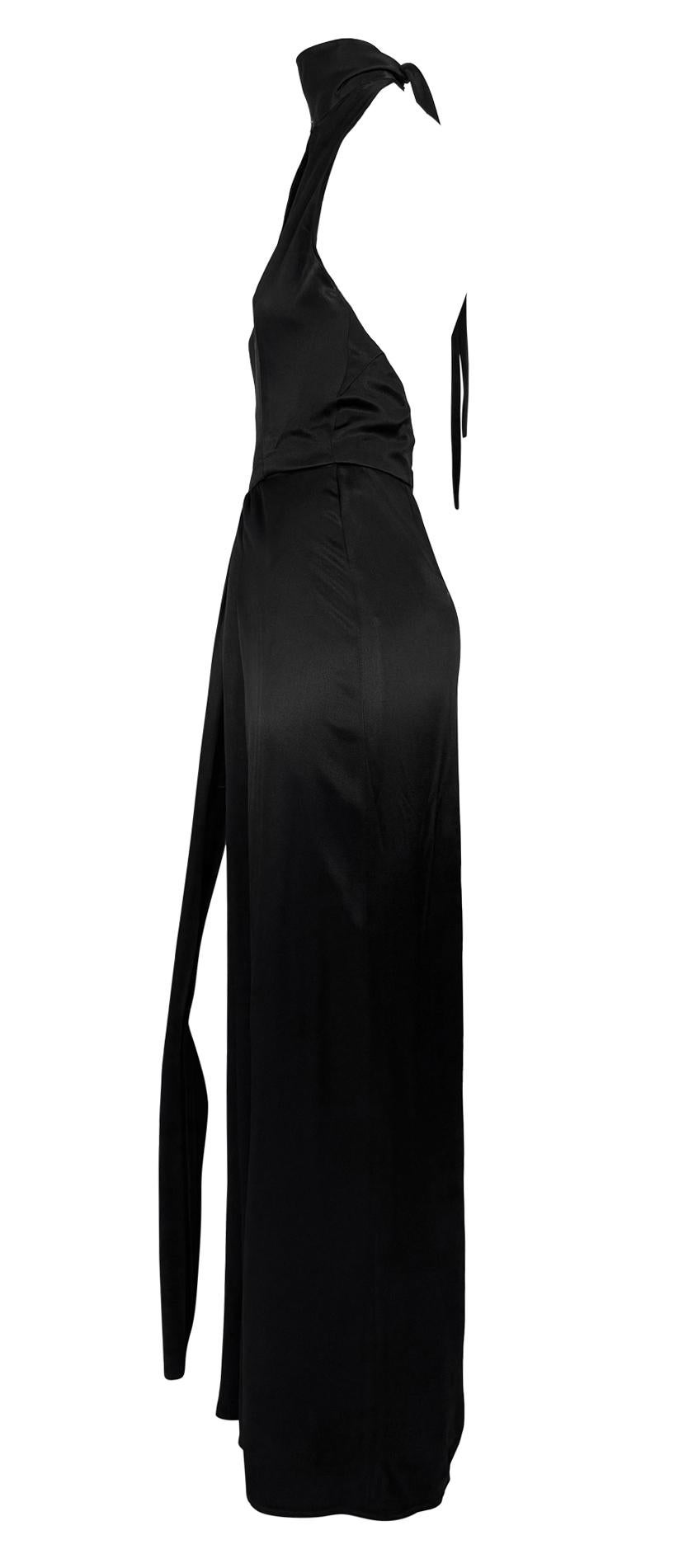 Early 1980s Bob Mackie Backless Halter Tie Black Satin Evening Gown - RealList