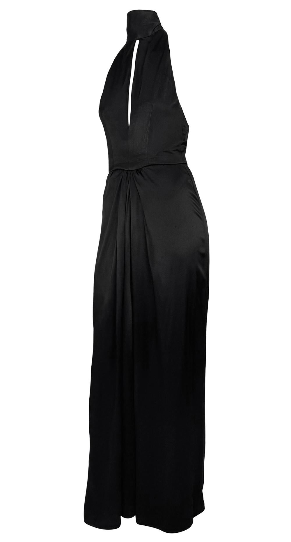 Early 1980s Bob Mackie Backless Halter Tie Black Satin Evening Gown - RealList