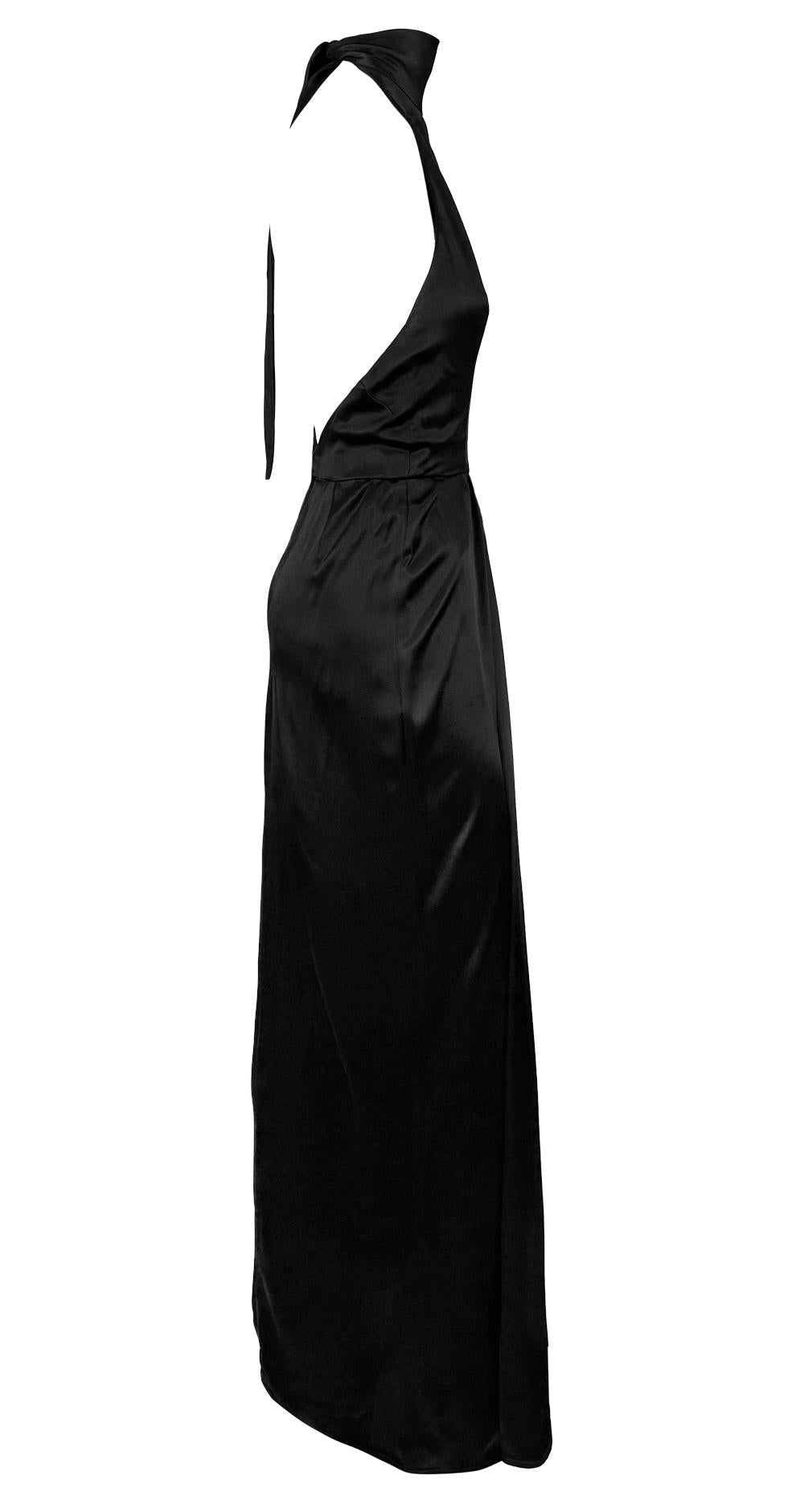 Early 1980s Bob Mackie Backless Halter Tie Black Satin Evening Gown - RealList