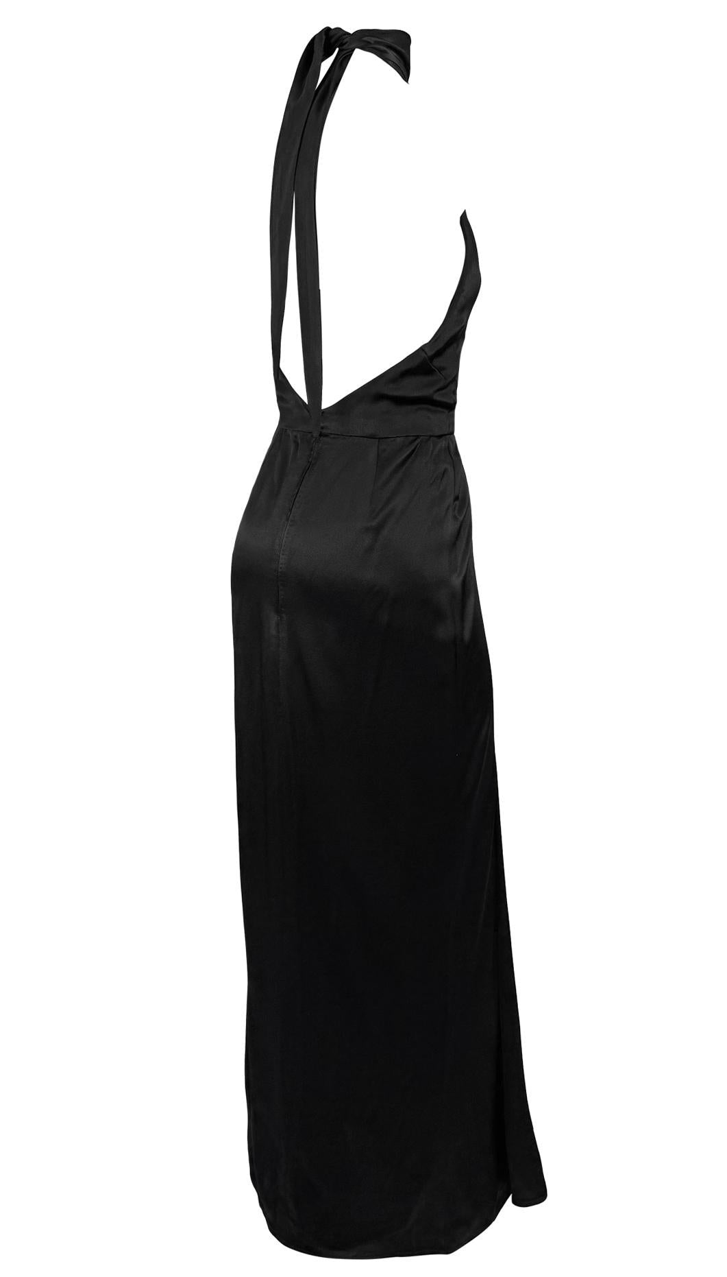 Early 1980s Bob Mackie Backless Halter Tie Black Satin Evening Gown - RealList