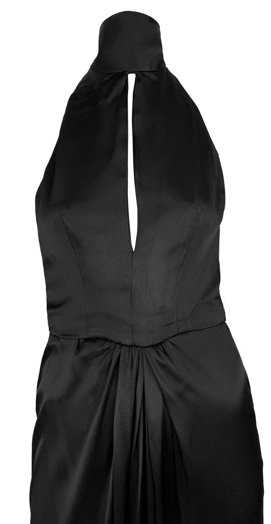 Early 1980s Bob Mackie Backless Halter Tie Black Satin Evening Gown - RealList