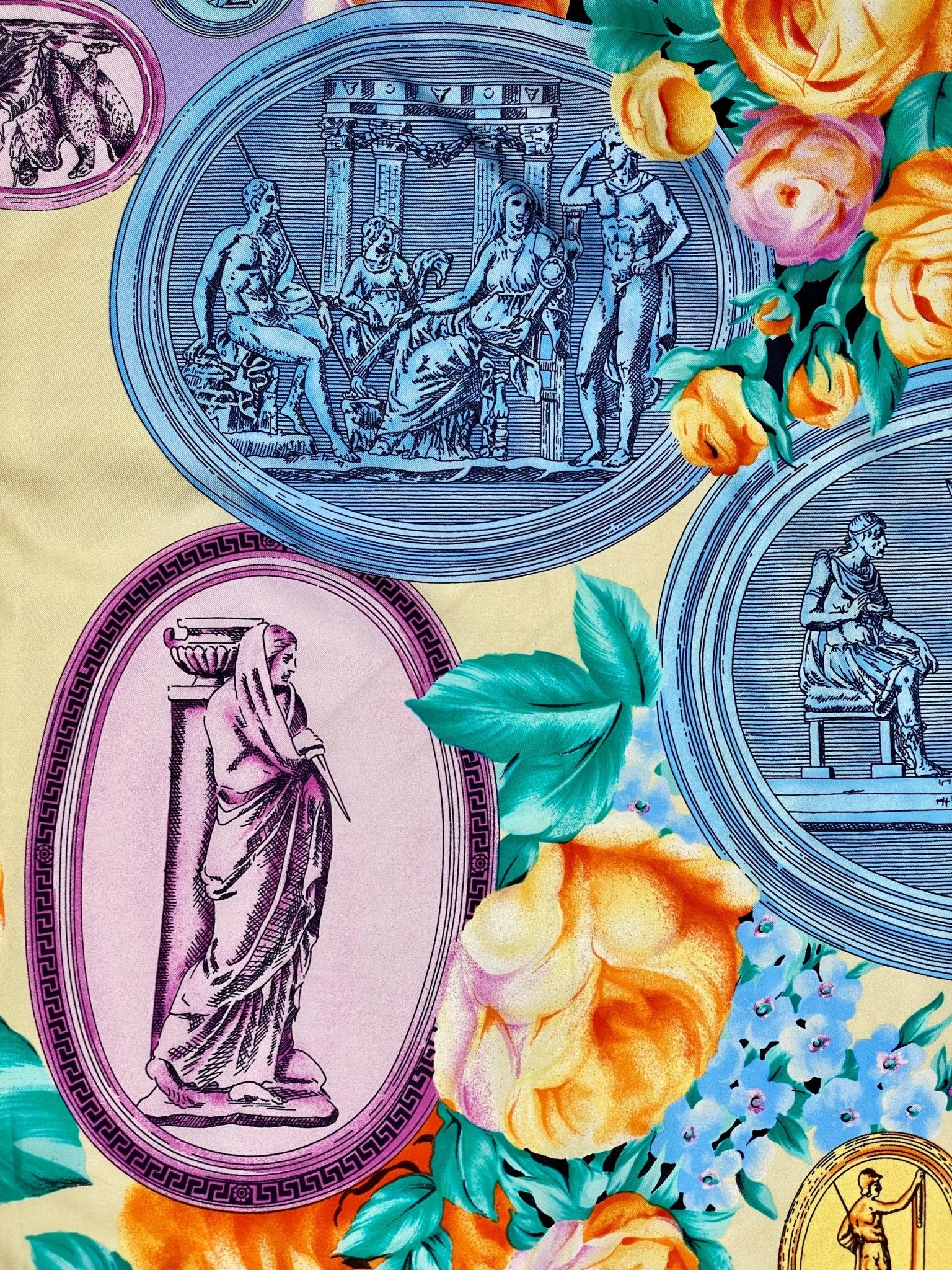 Early 1990s Atelier Versace by Gianni Floral Medallion Silk Square Scarf - RealList