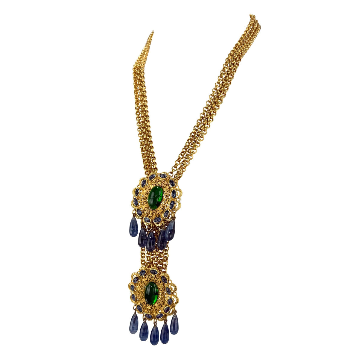 Early 1990s Chanel by Karl Lagerfeld Etruscan Gripoix Gold Pendant Necklace - RealList