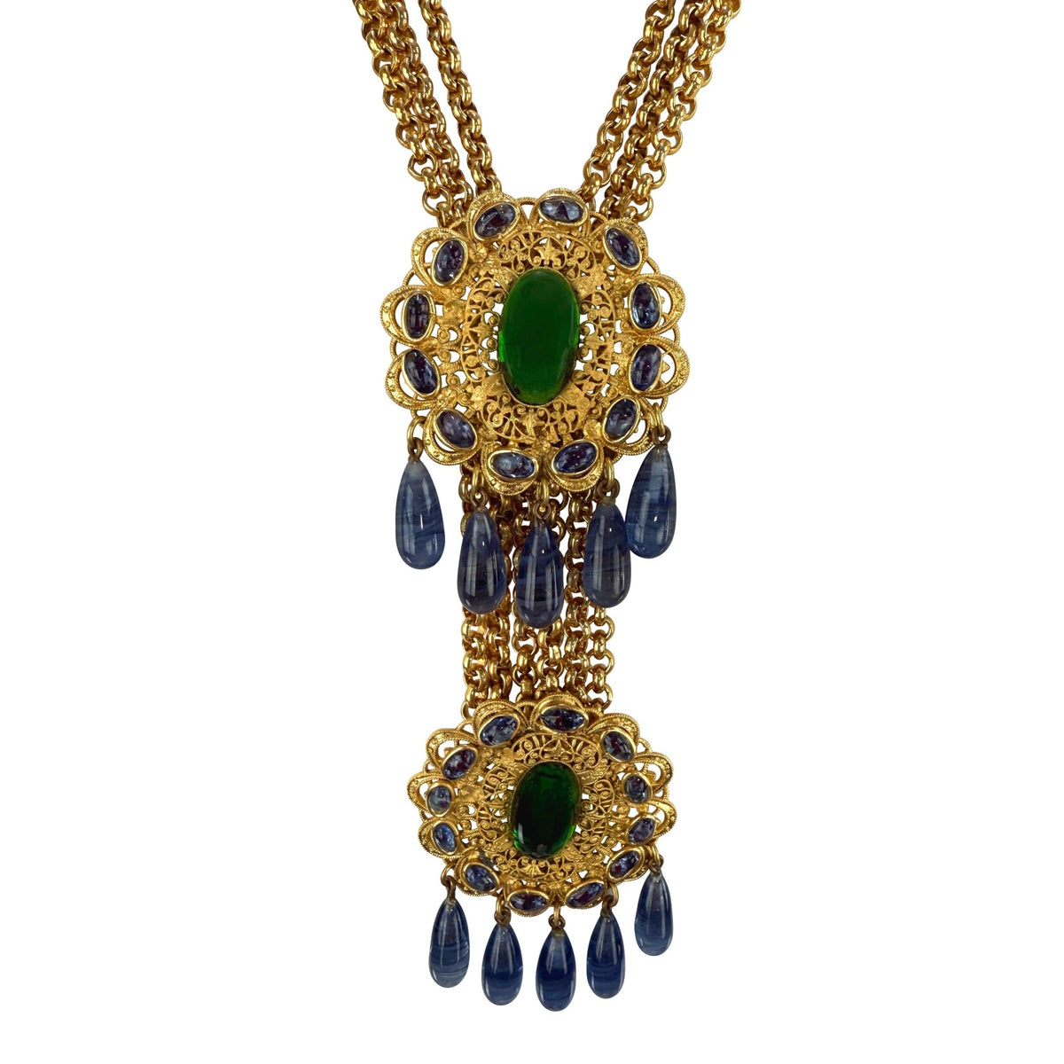 Early 1990s Chanel by Karl Lagerfeld Etruscan Gripoix Gold Pendant Necklace - RealList