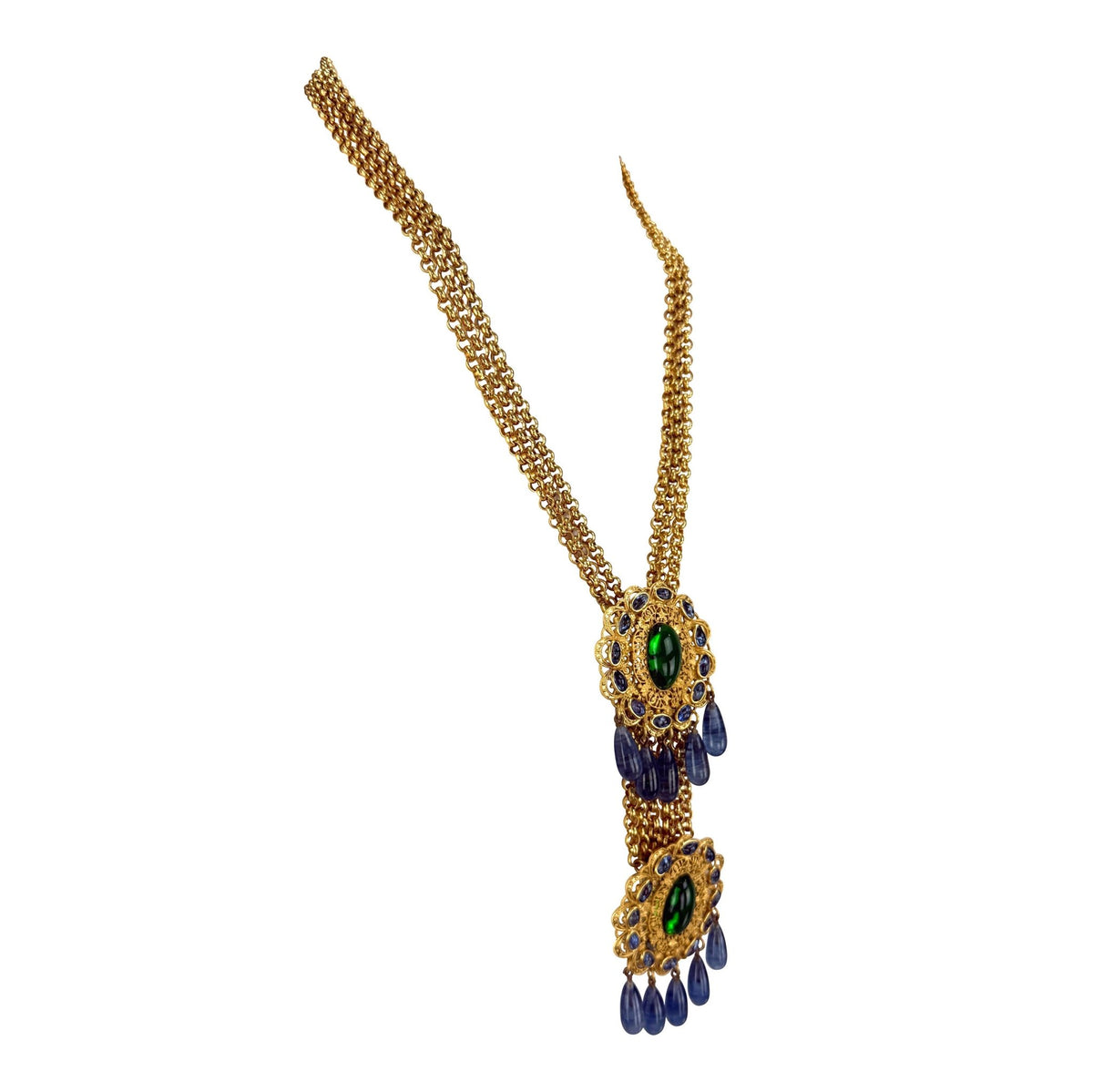 Early 1990s Chanel by Karl Lagerfeld Etruscan Gripoix Gold Pendant Necklace - RealList