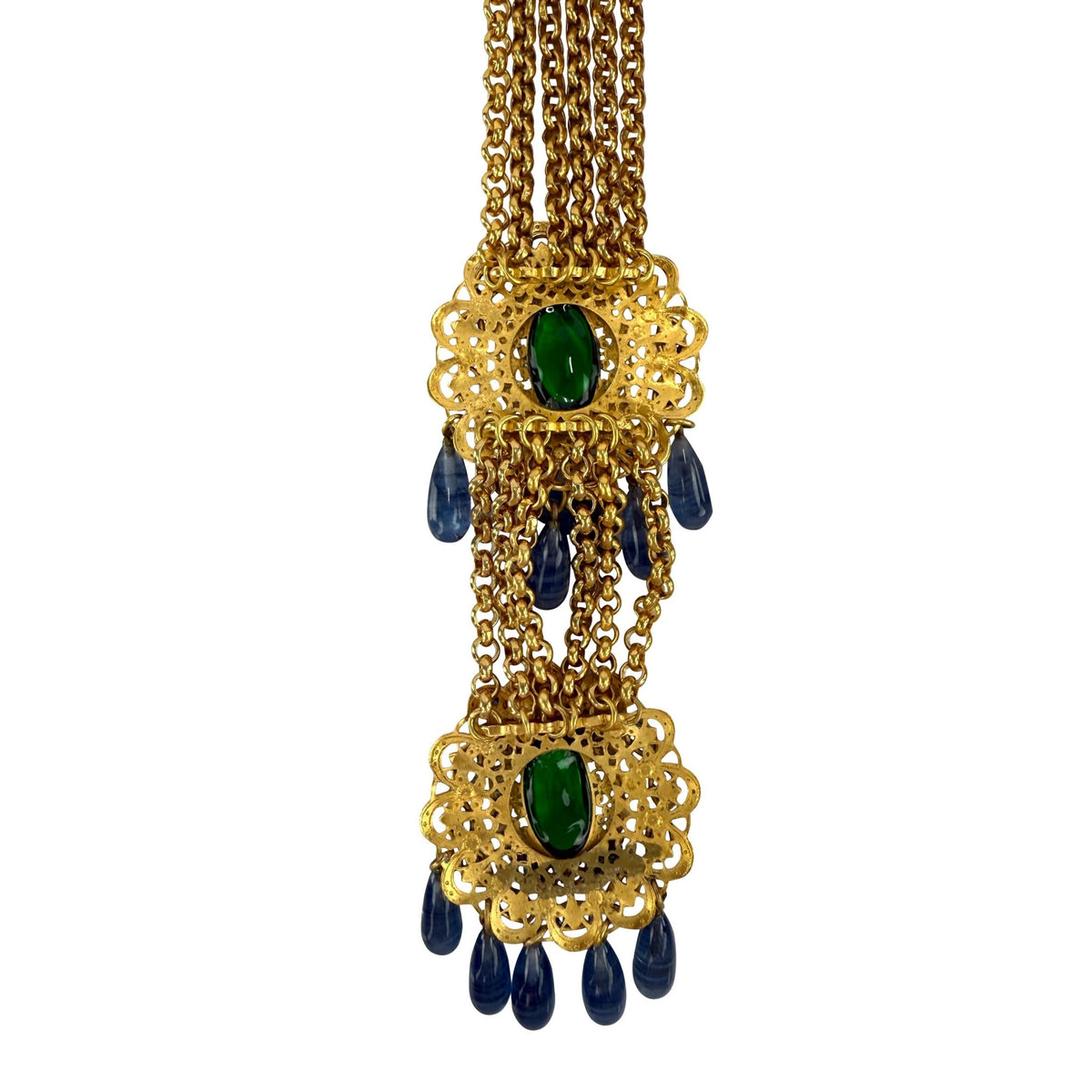 Early 1990s Chanel by Karl Lagerfeld Etruscan Gripoix Gold Pendant Necklace - RealList