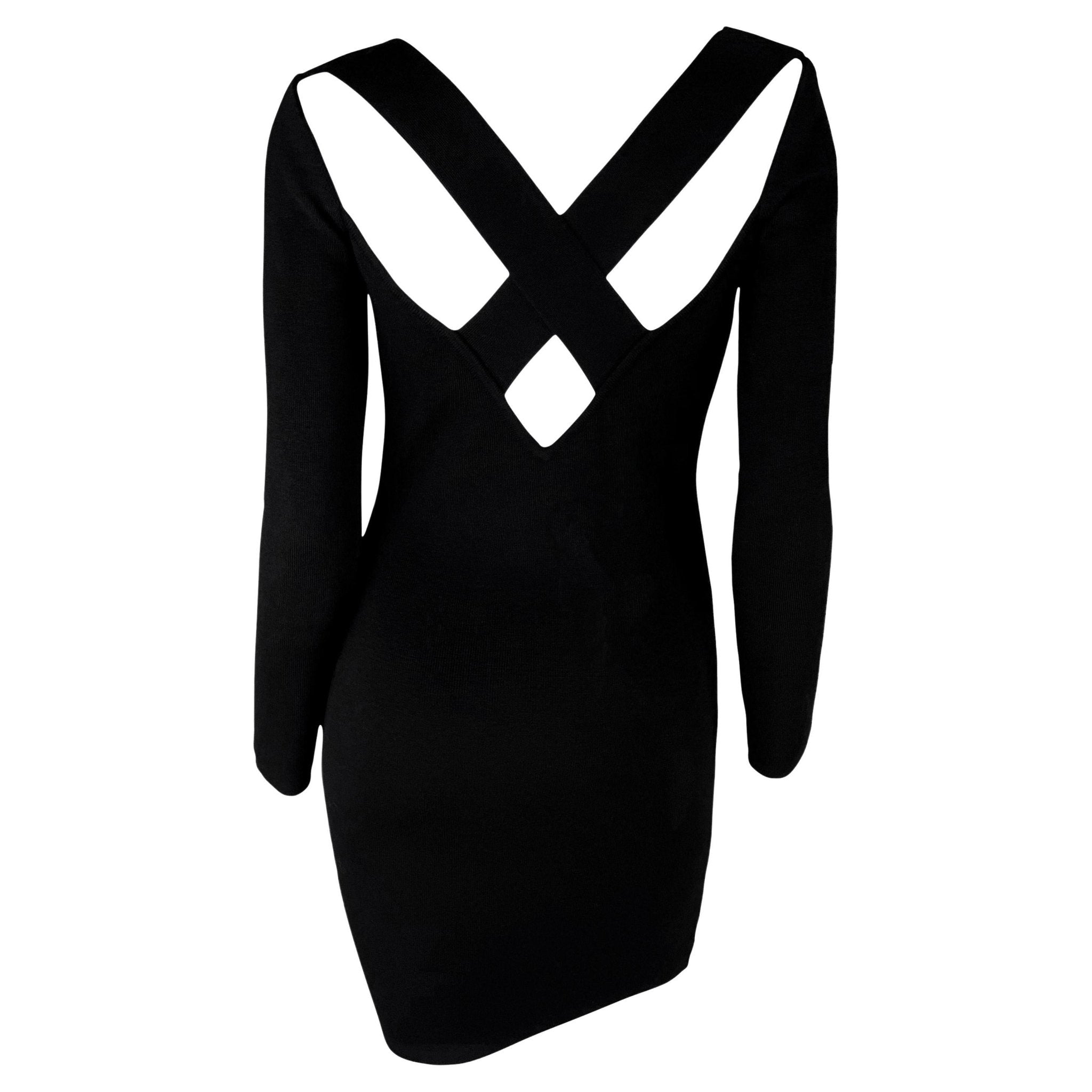 Early 1990s Dolce & Gabbana Backless Black Knit Wool Bodycon Long Sleeve Dress - RealList