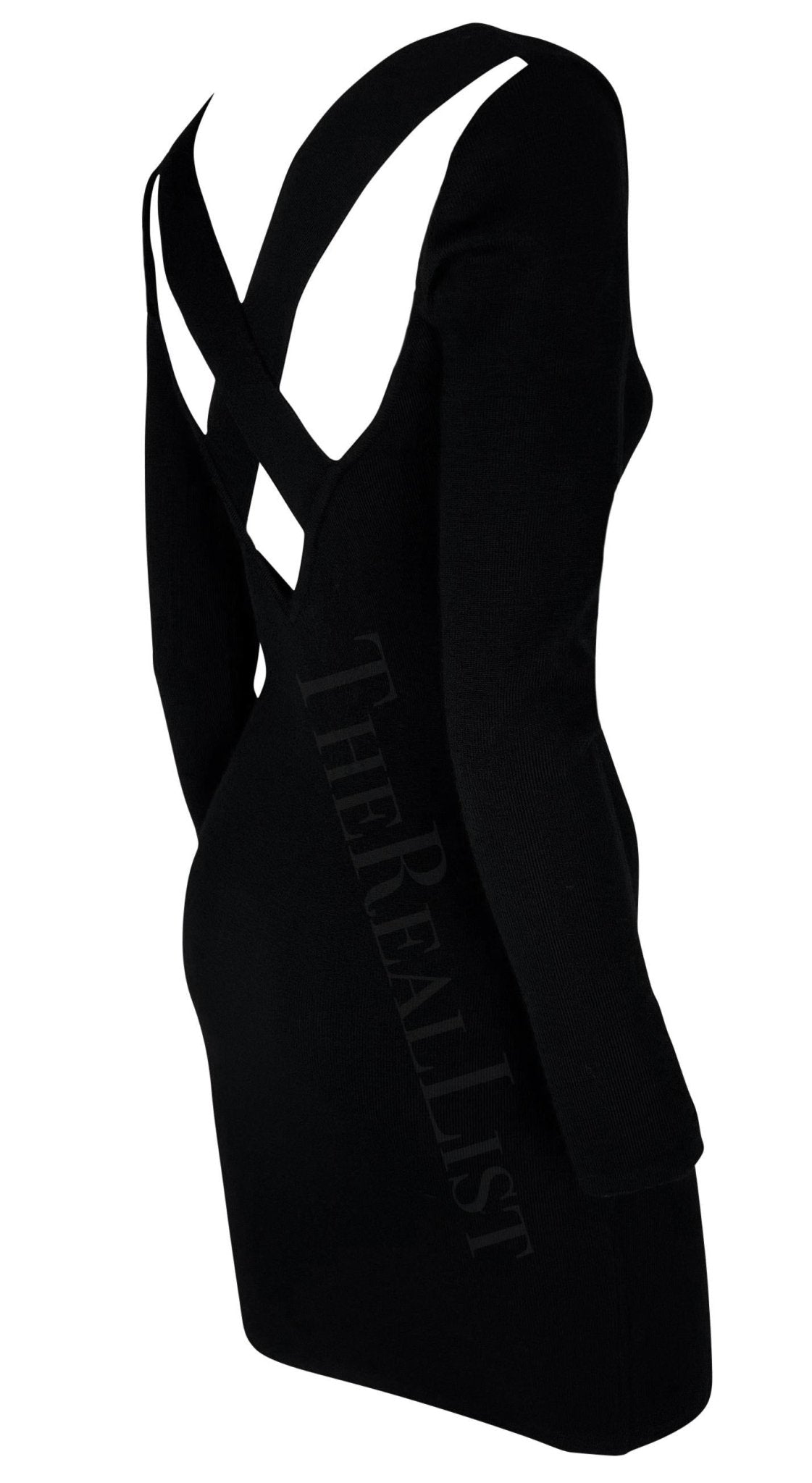 Early 1990s Dolce & Gabbana Backless Black Knit Wool Bodycon Long Sleeve Dress - RealList