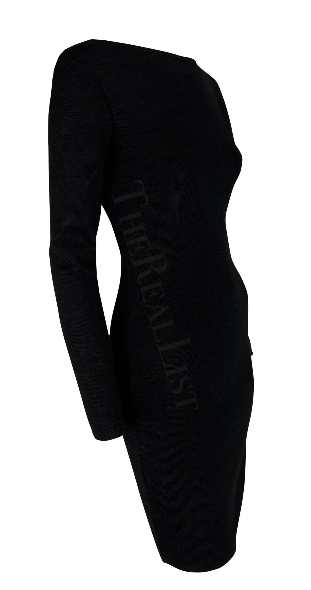 Early 1990s Dolce & Gabbana Backless Black Knit Wool Bodycon Long Sleeve Dress - RealList