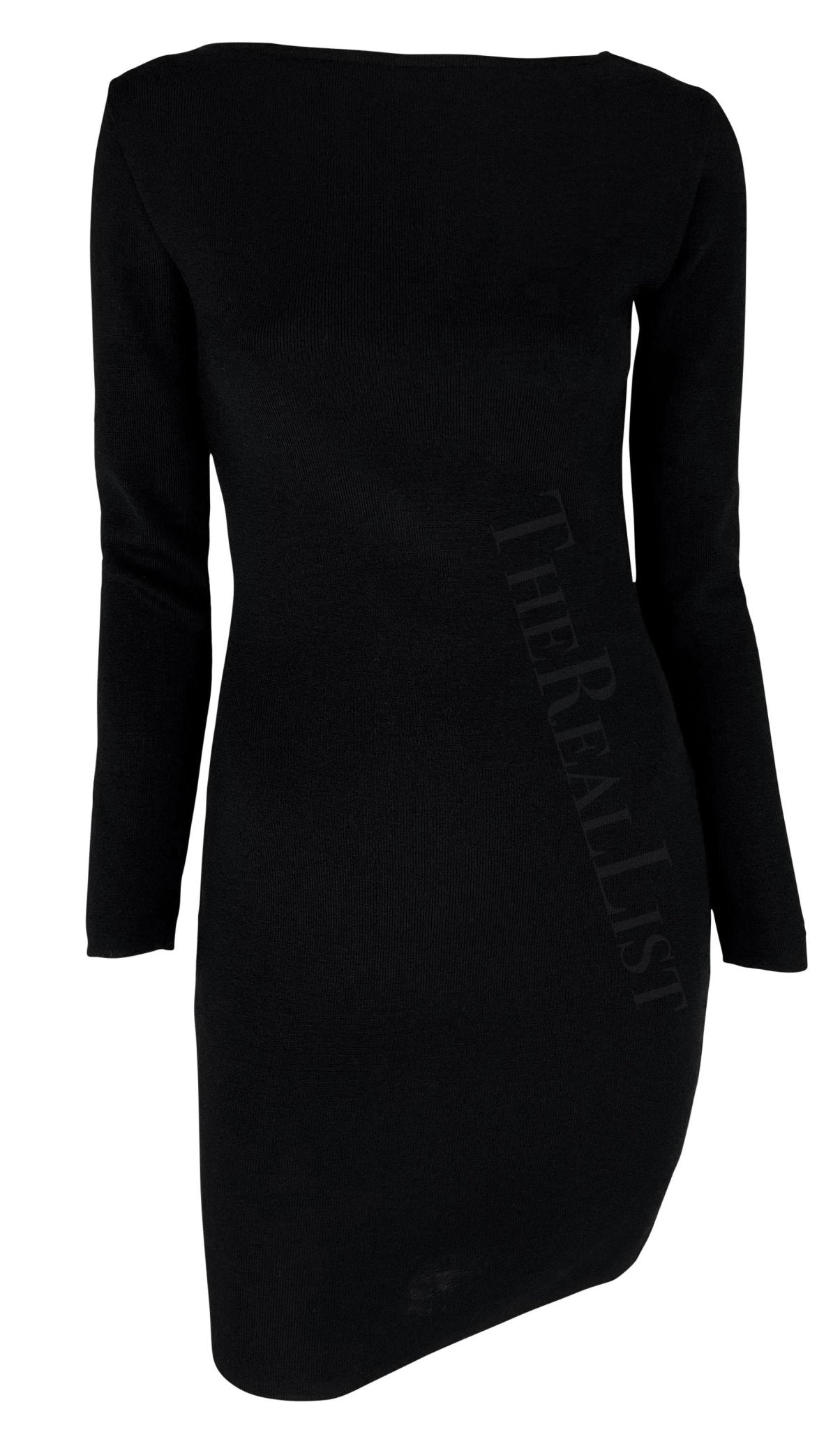 Early 1990s Dolce & Gabbana Backless Black Knit Wool Bodycon Long Sleeve Dress - RealList