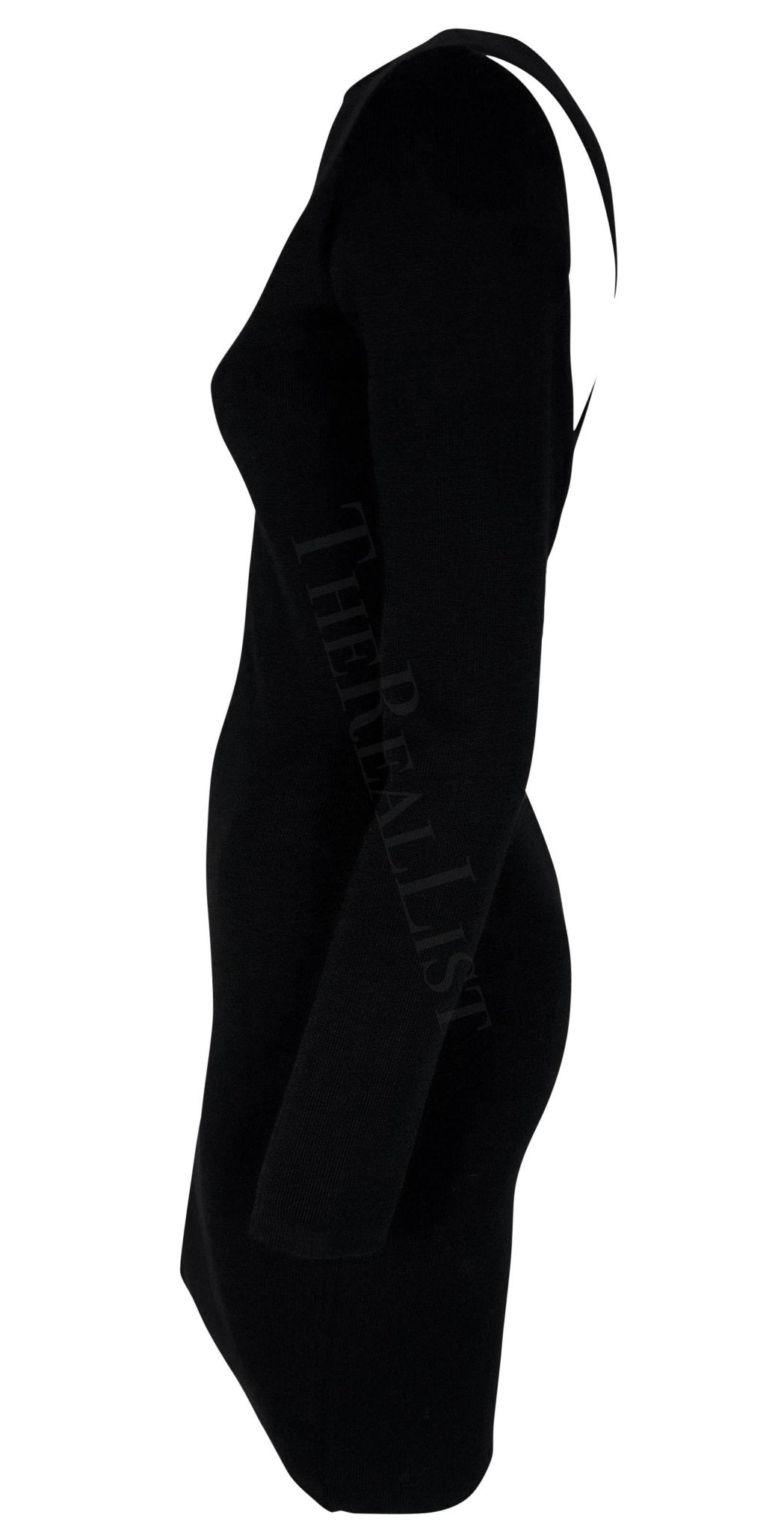 Early 1990s Dolce & Gabbana Backless Black Knit Wool Bodycon Long Sleeve Dress - RealList