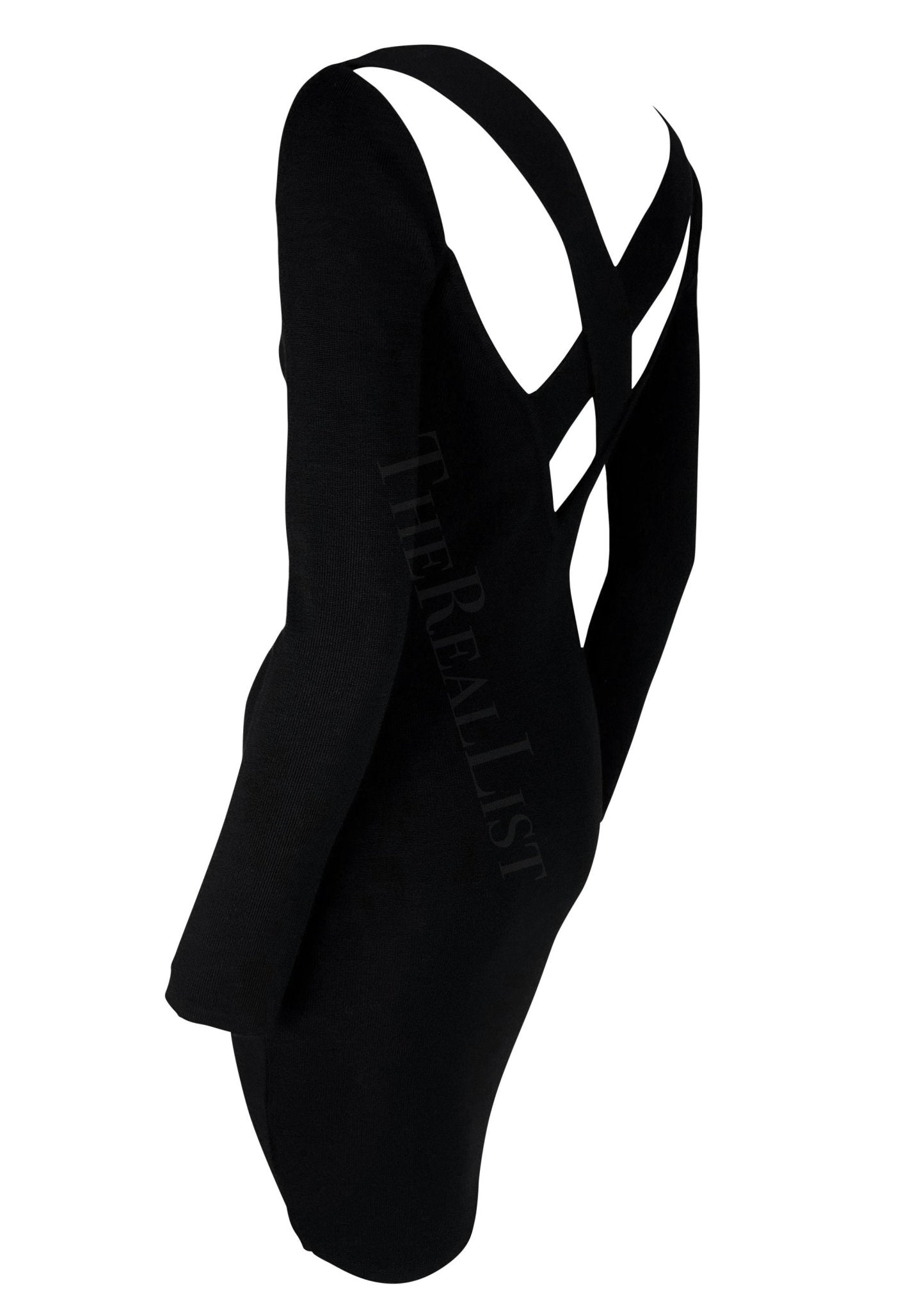 Early 1990s Dolce & Gabbana Backless Black Knit Wool Bodycon Long Sleeve Dress - RealList