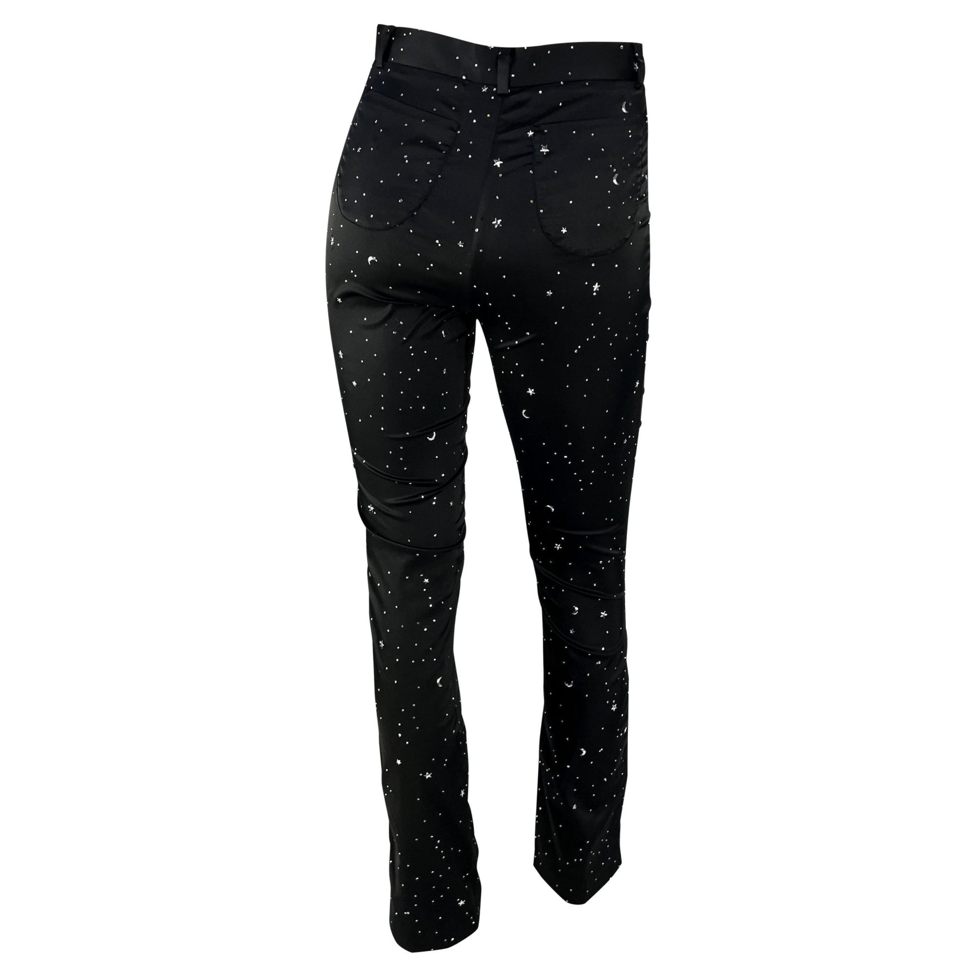 Early 1990s Dolce & Gabbana Black Satin Stretch Rhinestone Constellation Pants - RealList