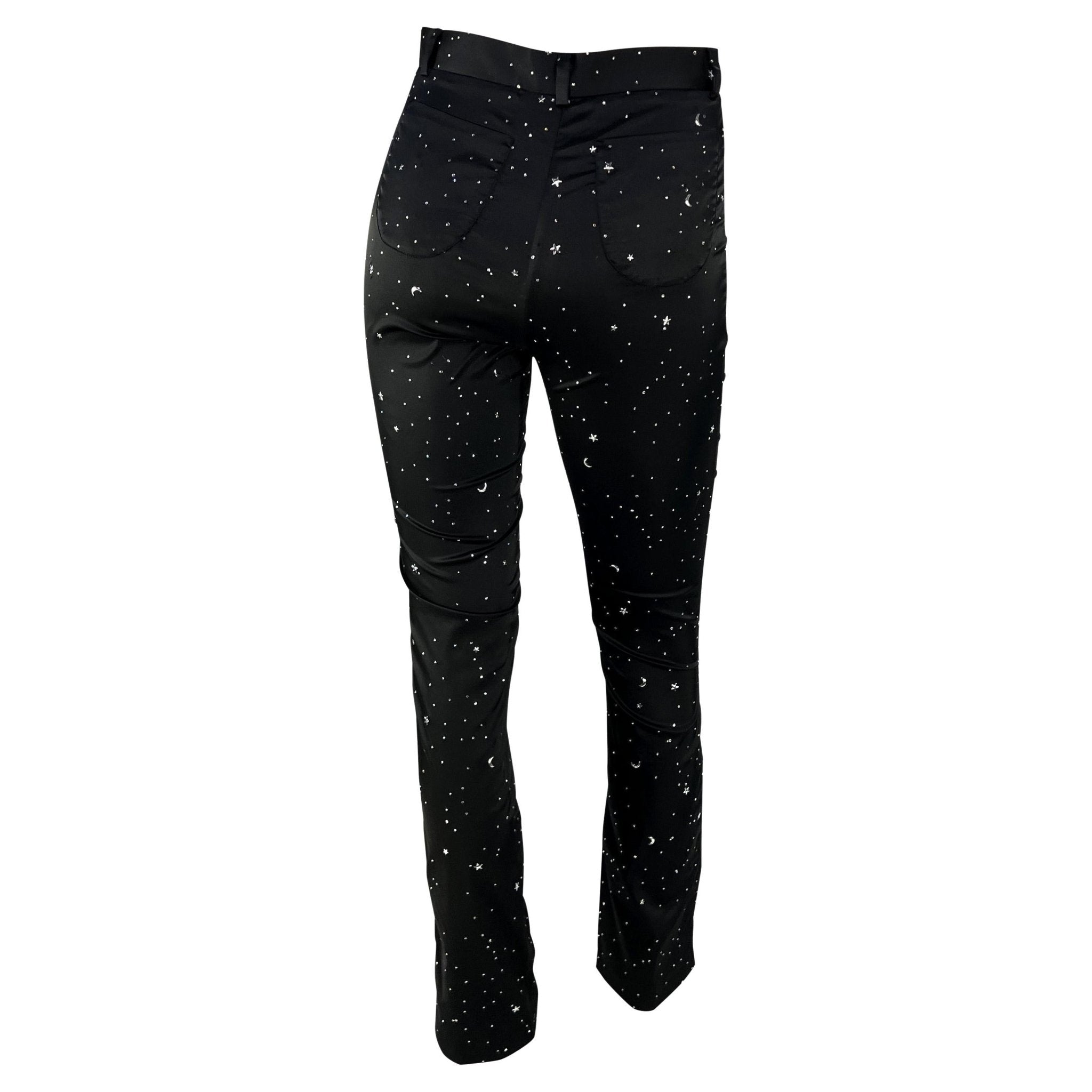 Early 1990s Dolce & Gabbana Black Satin Stretch Rhinestone Constellation Pants - RealList