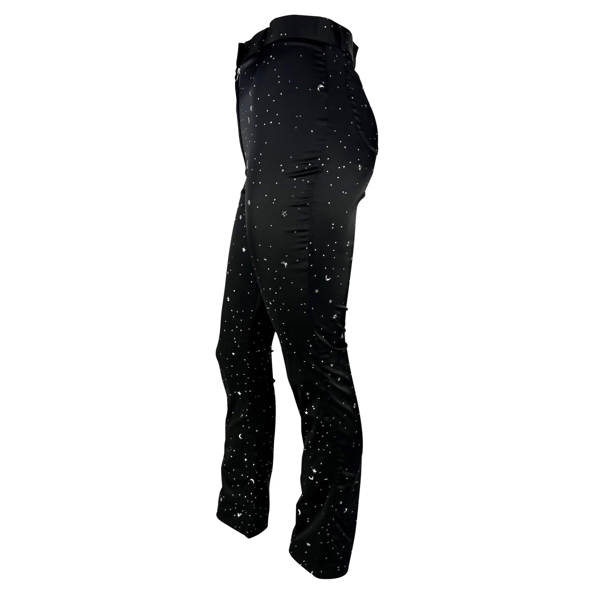 Early 1990s Dolce & Gabbana Black Satin Stretch Rhinestone Constellation Pants - RealList