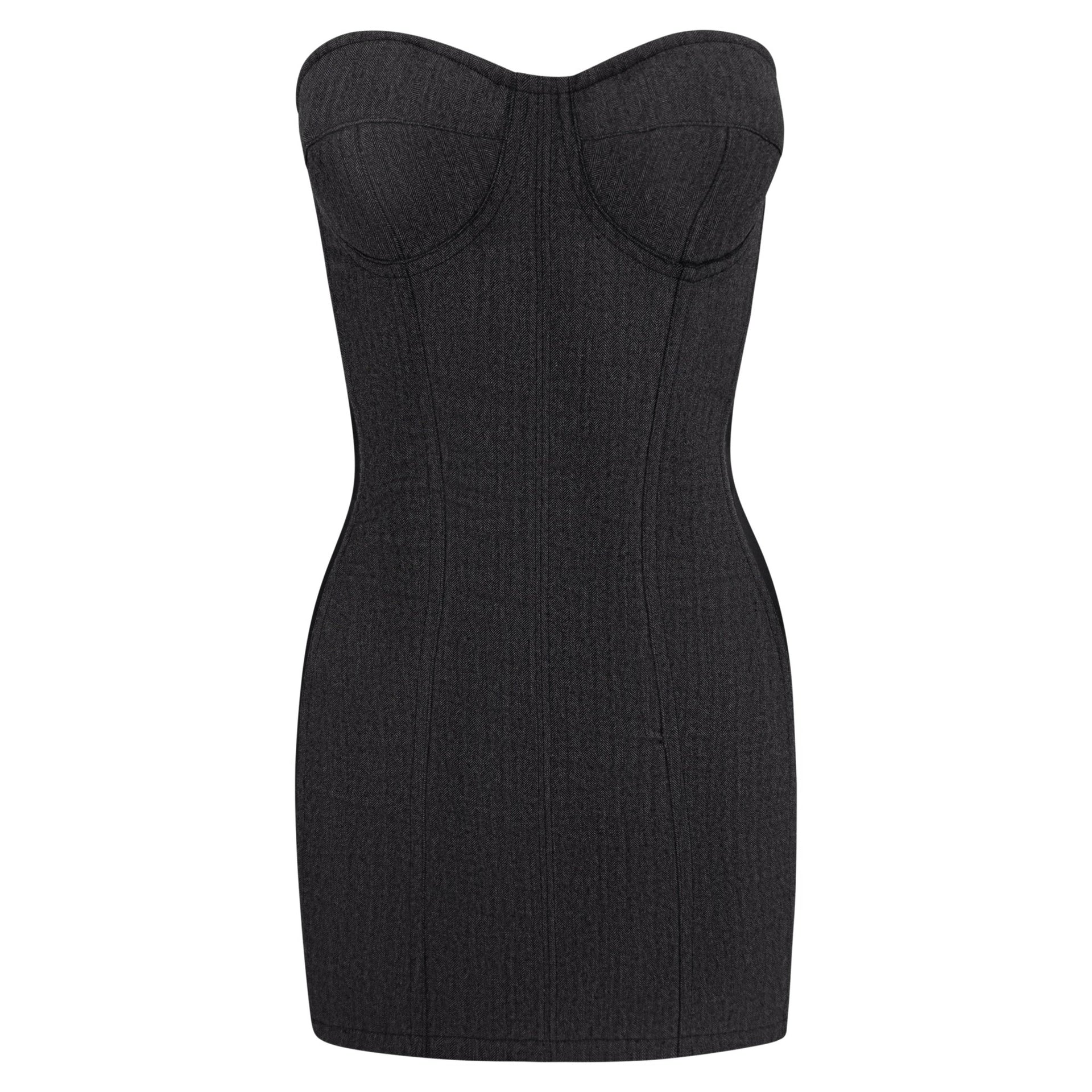 Early 1990s Dolce & Gabbana Dark Grey Strapless Corset Boned Bustier Dress - RealList