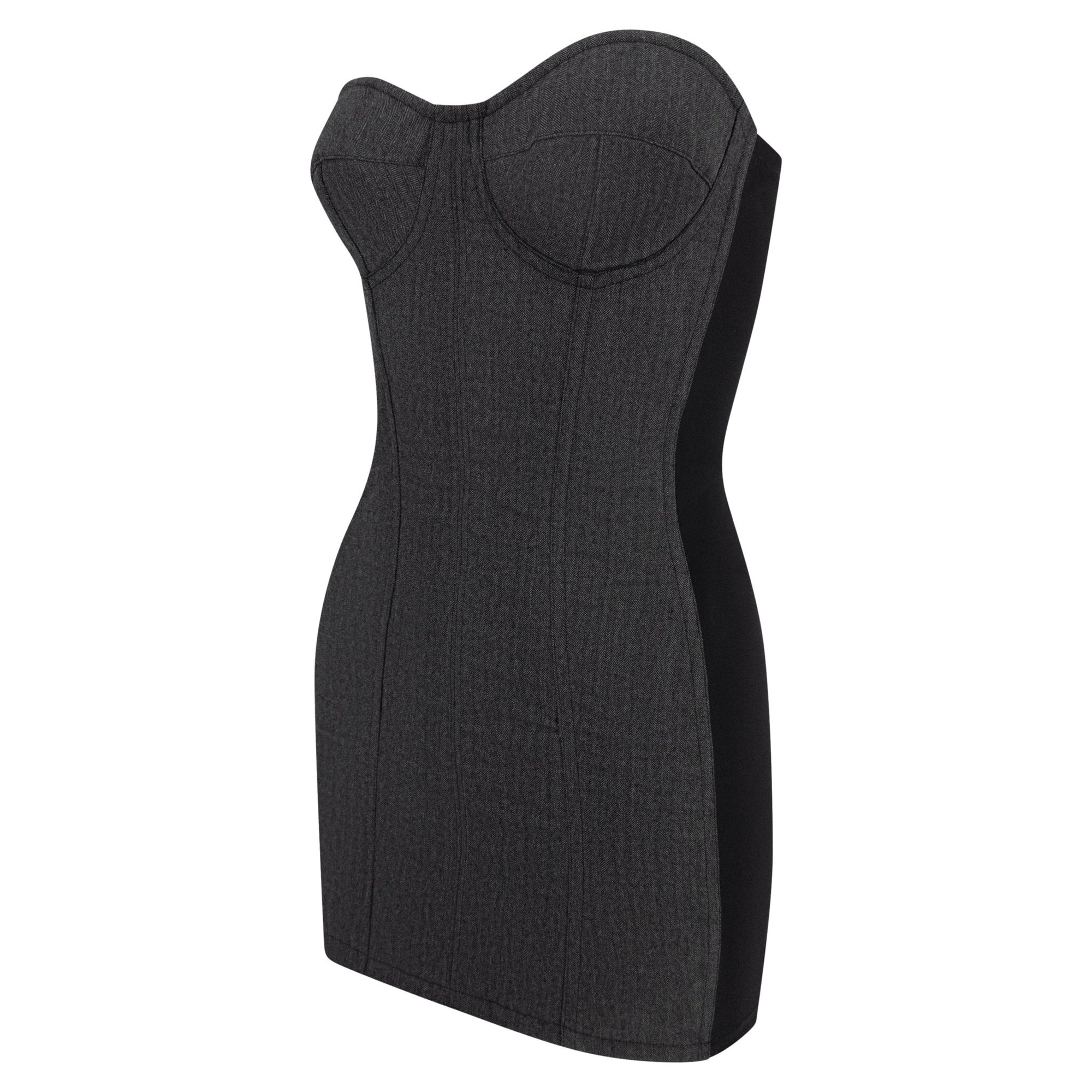 Early 1990s Dolce & Gabbana Dark Grey Strapless Corset Boned Bustier Dress - RealList