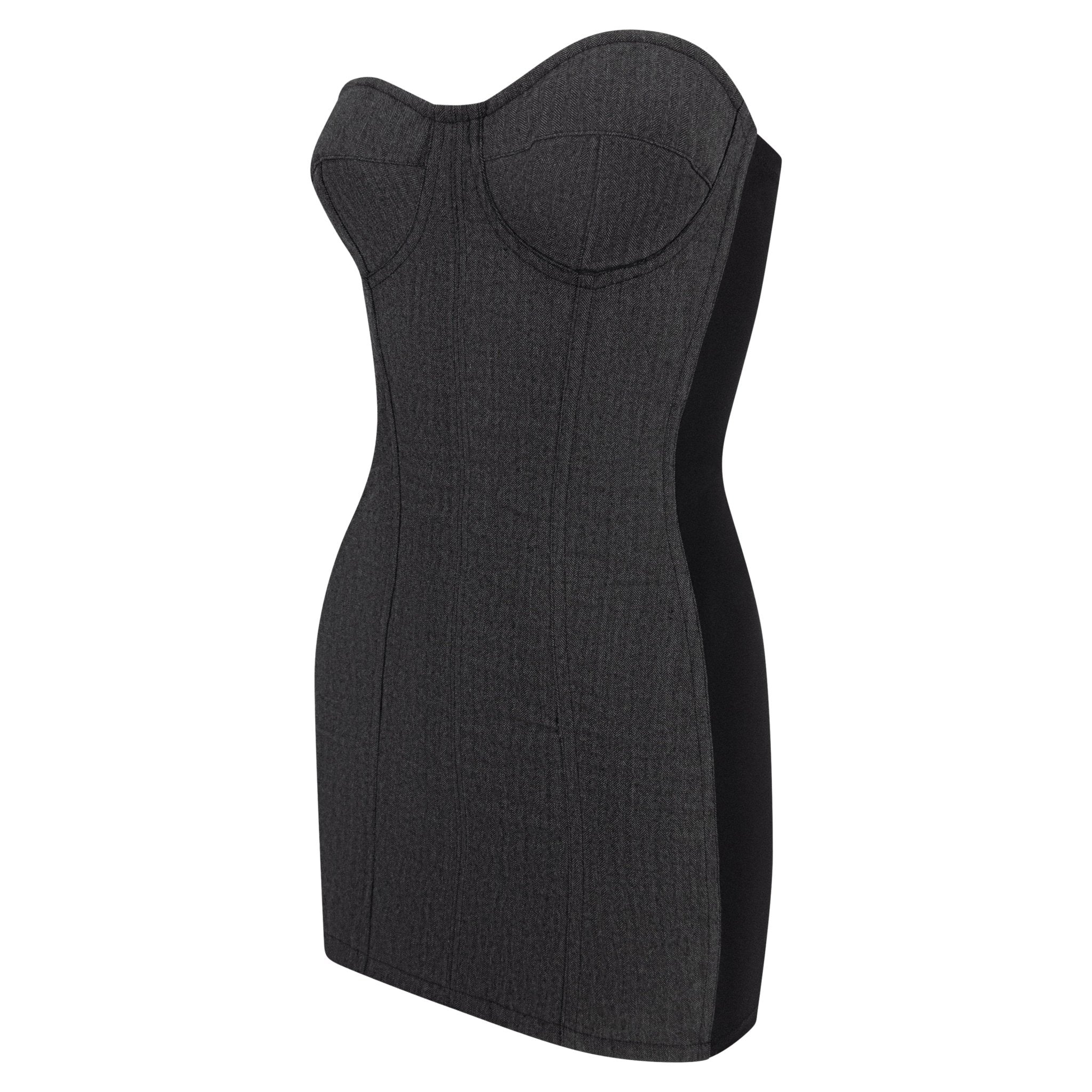 Early 1990s Dolce & Gabbana Dark Grey Strapless Corset Boned Bustier Dress - RealList
