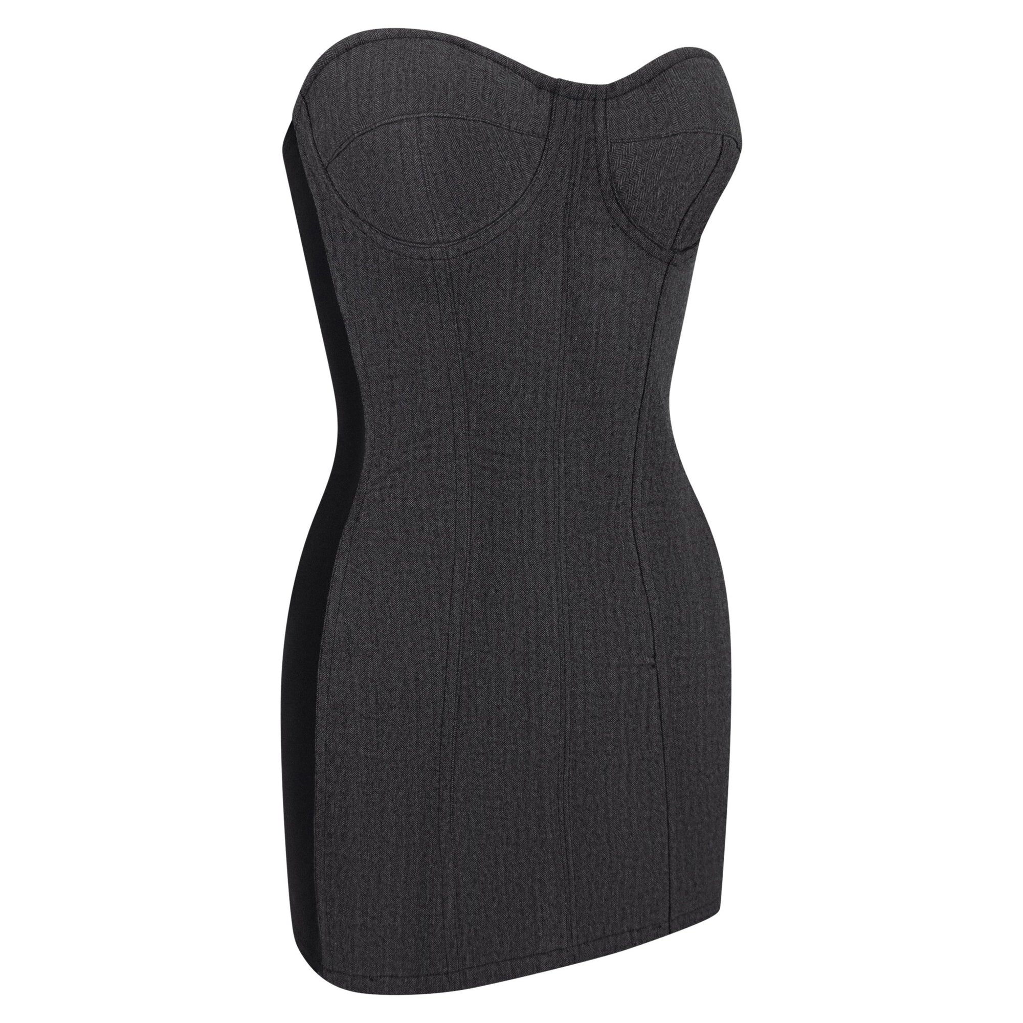 Early 1990s Dolce & Gabbana Dark Grey Strapless Corset Boned Bustier Dress - RealList