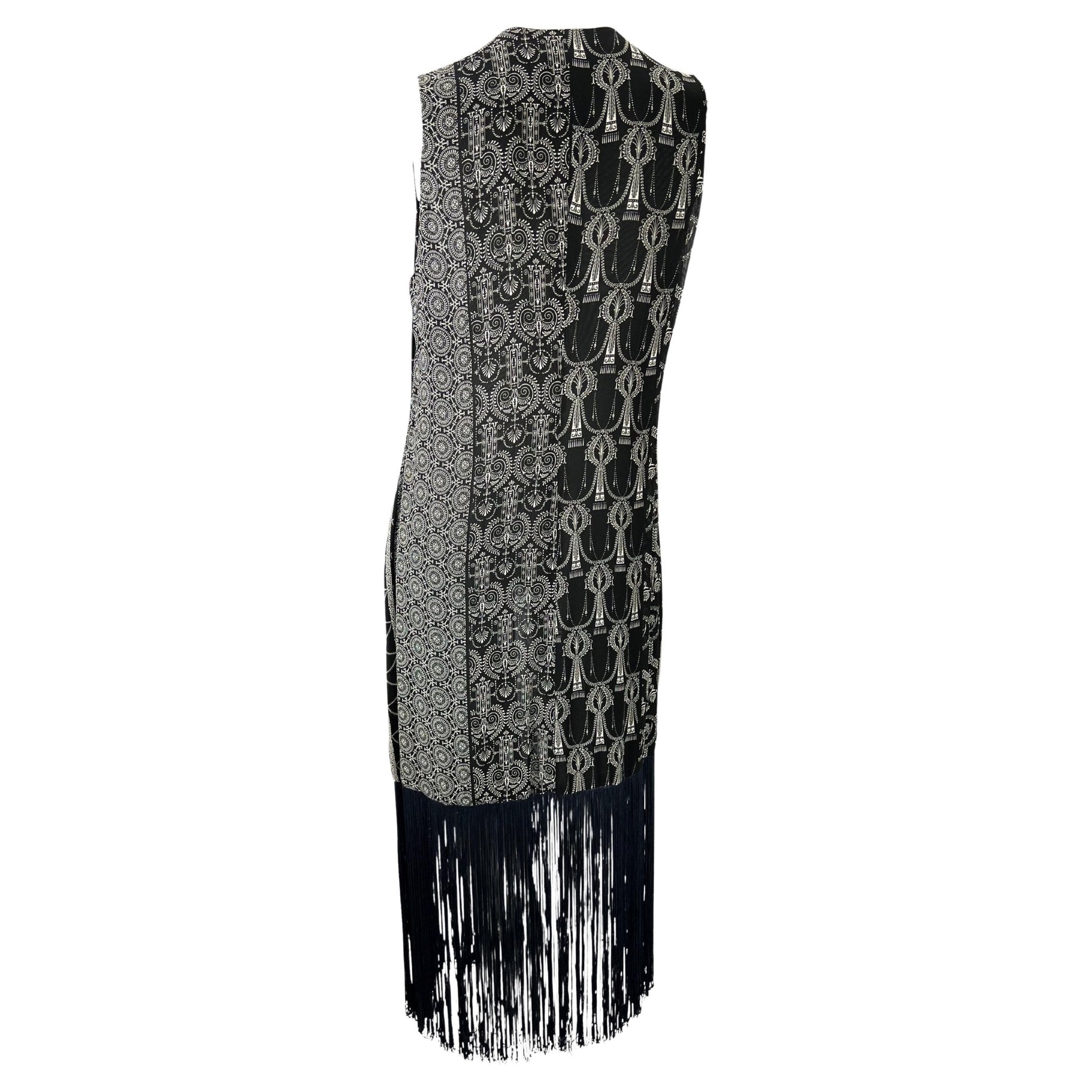 Early 1990s Dolce & Gabbana Long Fringe Monochrome Panel Duster - RealList