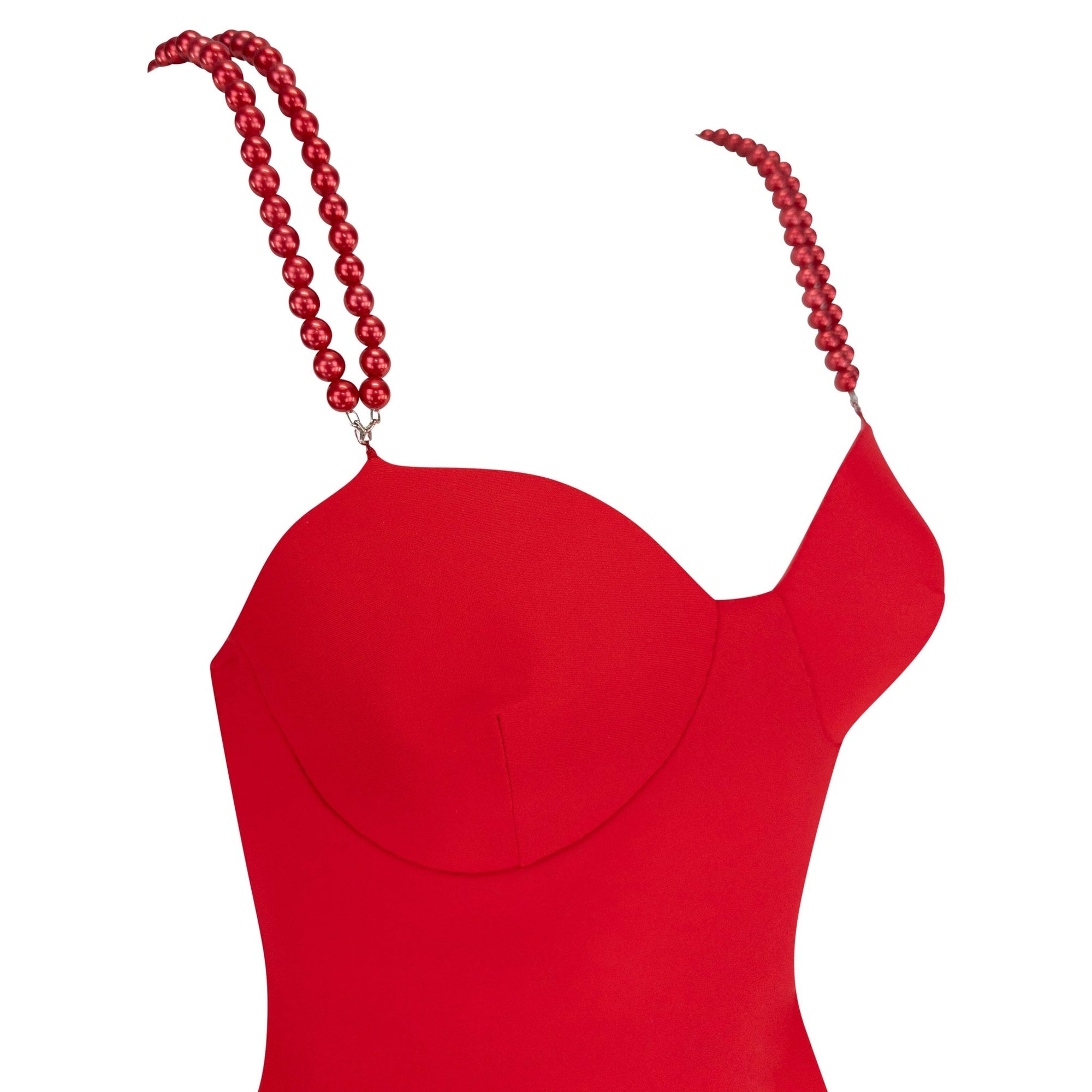 Early 1990s Dolce & Gabbana Red Faux Pearl Strap One - Piece Swimsuit - RealList