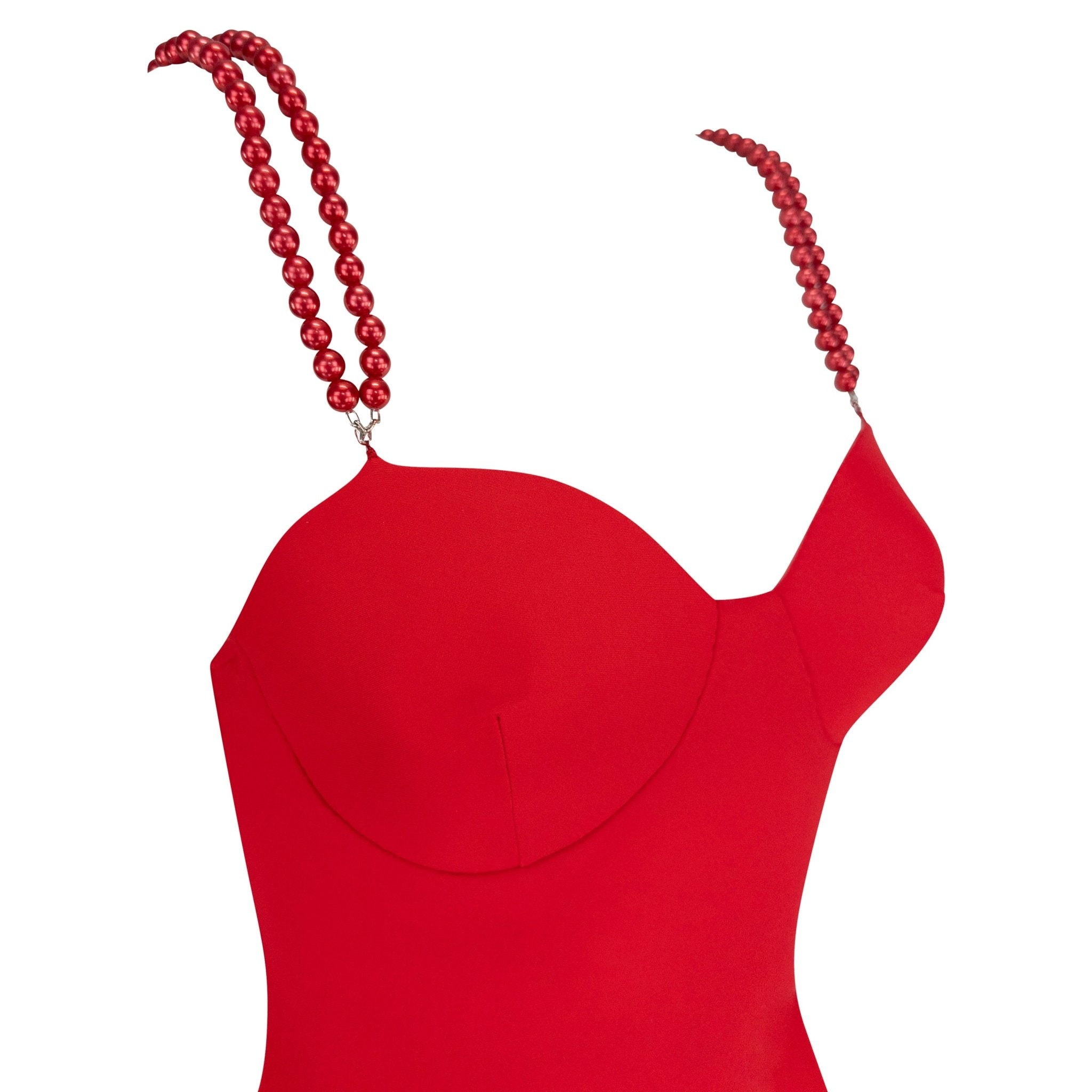 Early 1990s Dolce & Gabbana Red Faux Pearl Strap One - Piece Swimsuit - RealList