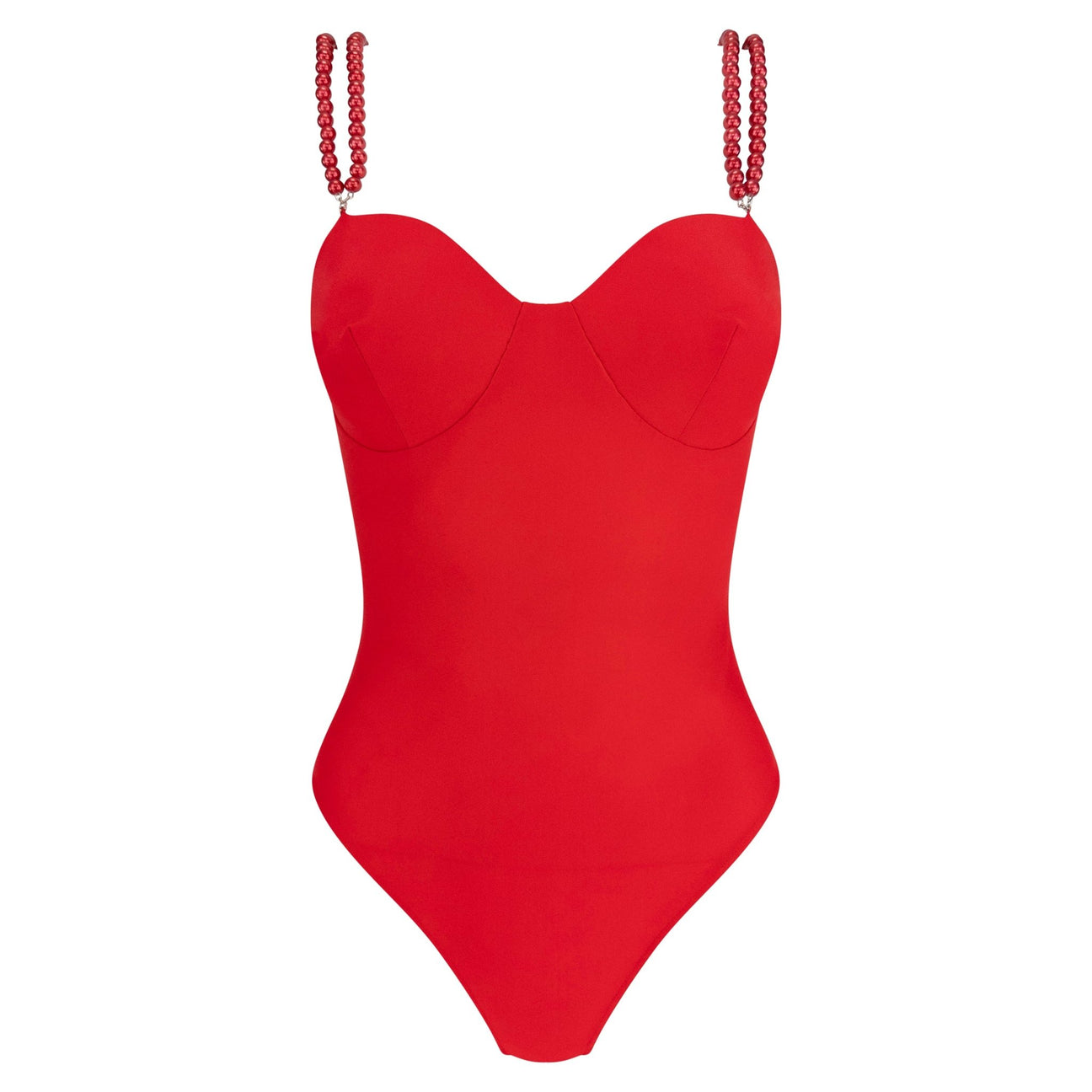 Early 1990s Dolce & Gabbana Red Faux Pearl Strap One - Piece Swimsuit - RealList
