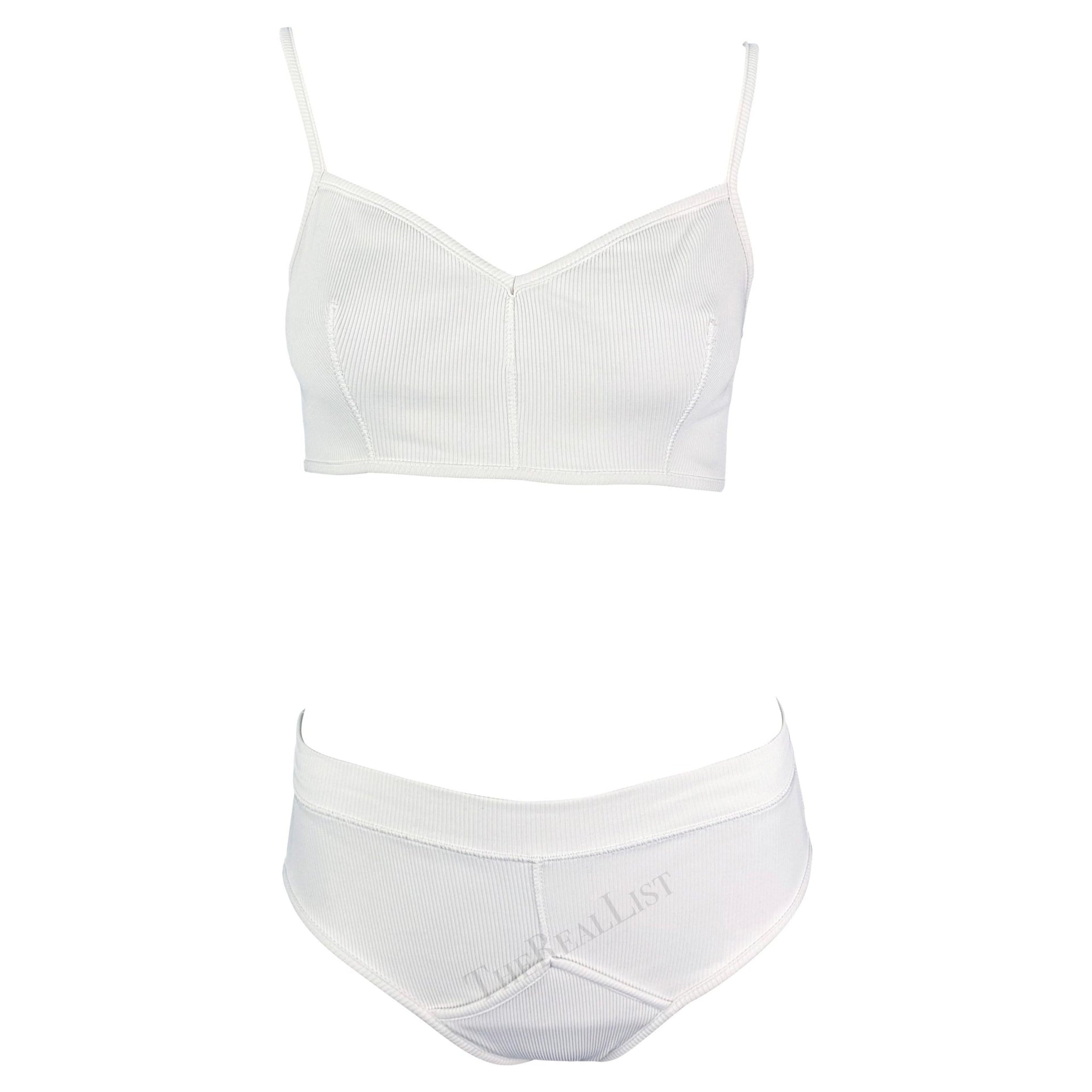Early 1990s Dolce & Gabbana White Ribbed Brief Beach Bikini Two - Piece Set - RealList