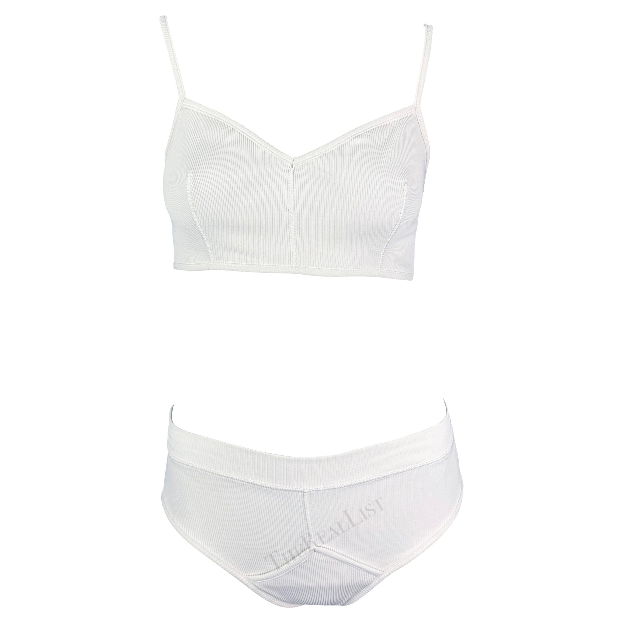 Early 1990s Dolce & Gabbana White Ribbed Brief Beach Bikini Two - Piece Set - RealList