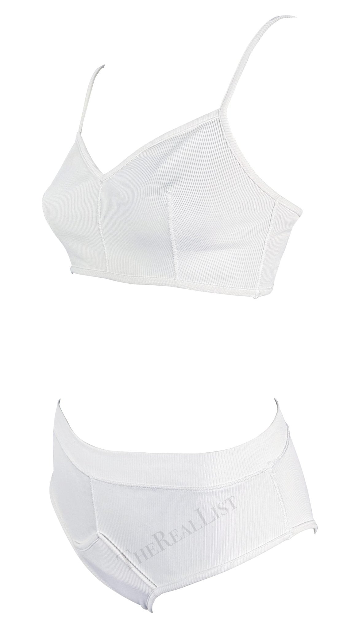 Early 1990s Dolce & Gabbana White Ribbed Brief Beach Bikini Two - Piece Set - RealList