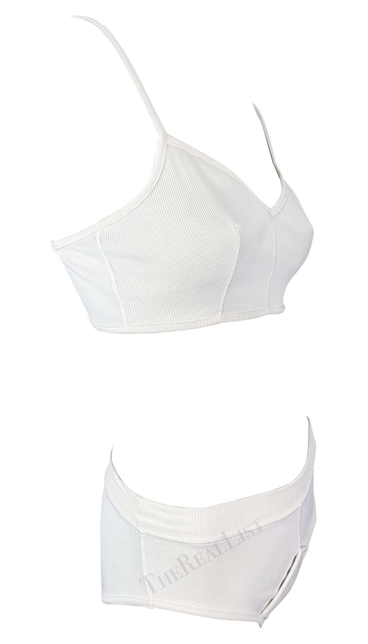 Early 1990s Dolce & Gabbana White Ribbed Brief Beach Bikini Two - Piece Set - RealList