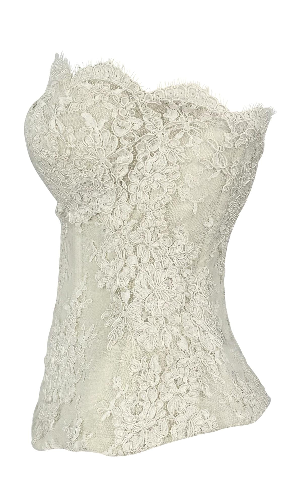 Early 1990s Donna Karan Corset Boned Sheer White Lace Strapless Bustier Top - RealList