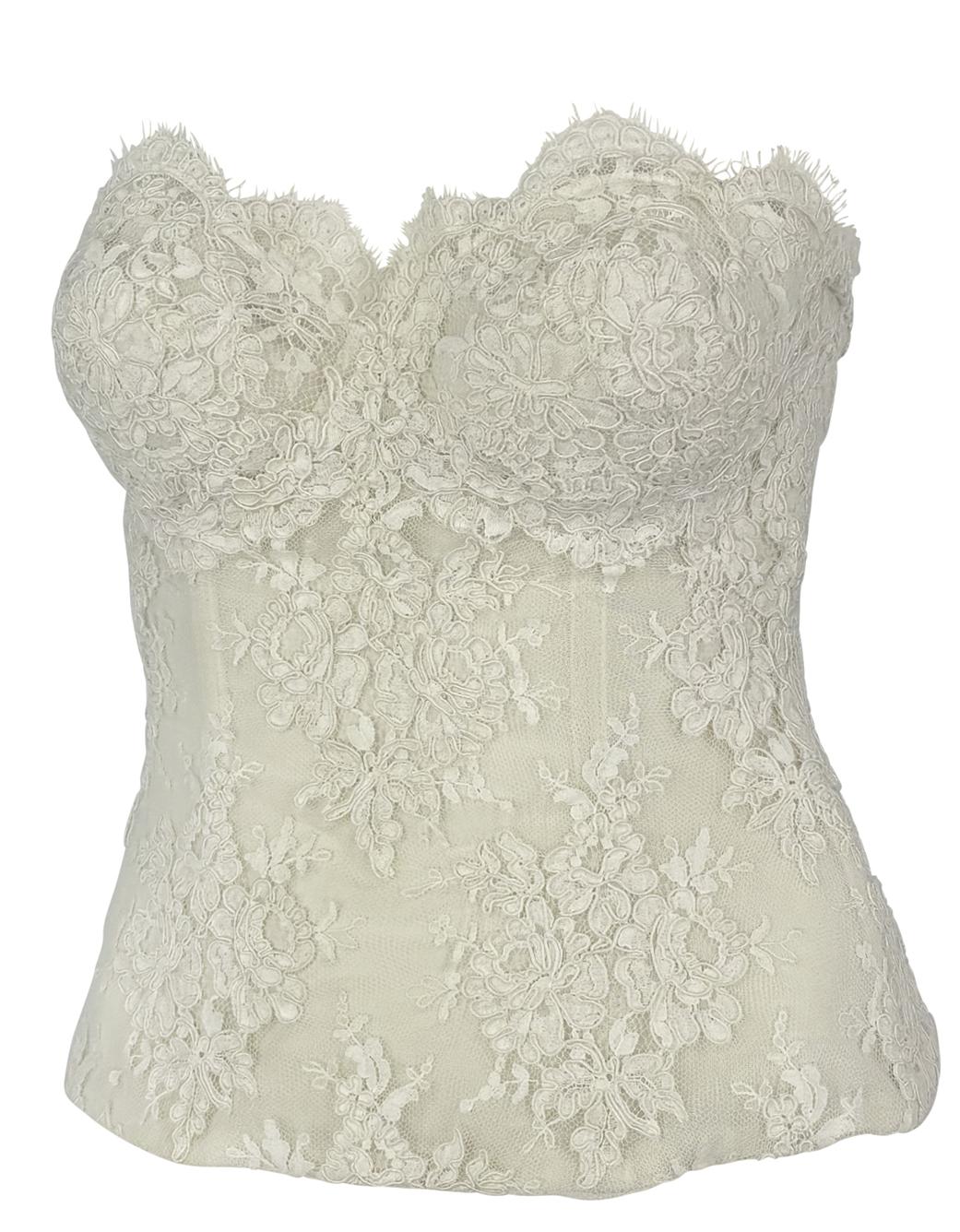 Early 1990s Donna Karan Corset Boned Sheer White Lace Strapless Bustier Top - RealList