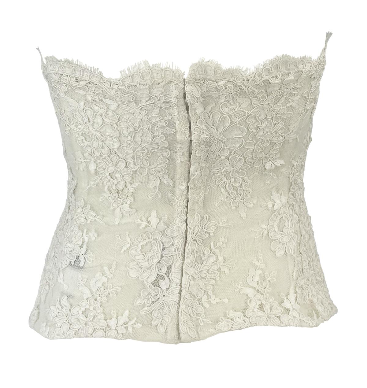 Early 1990s Donna Karan Corset Boned Sheer White Lace Strapless Bustier Top - RealList