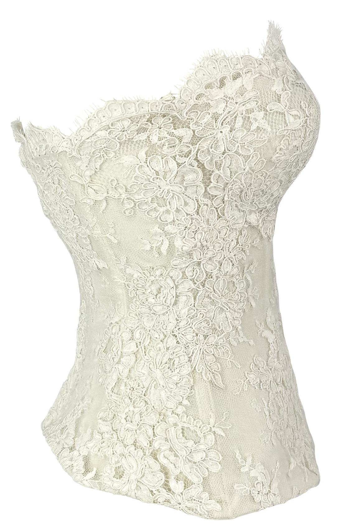 Early 1990s Donna Karan Corset Boned Sheer White Lace Strapless Bustier Top - RealList
