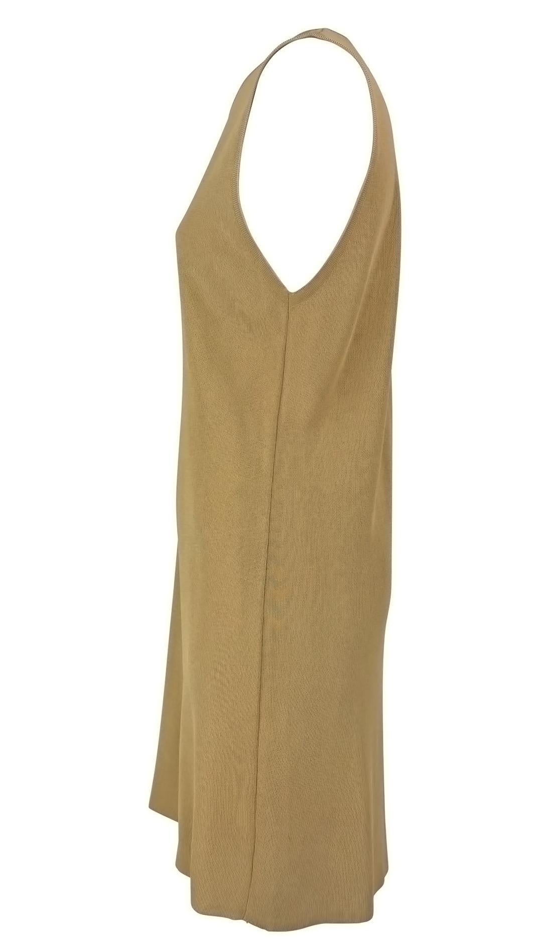 Early 1990s Donna Karan Tan Stretch Knit Sleeveless Shift Dress - RealList