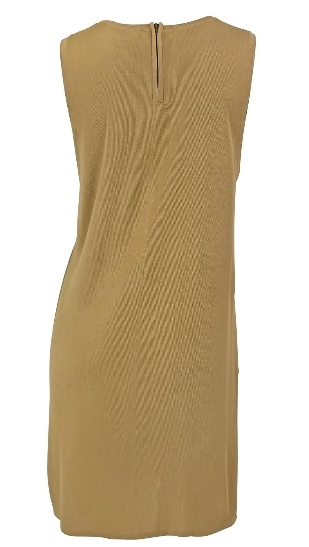 Early 1990s Donna Karan Tan Stretch Knit Sleeveless Shift Dress - RealList
