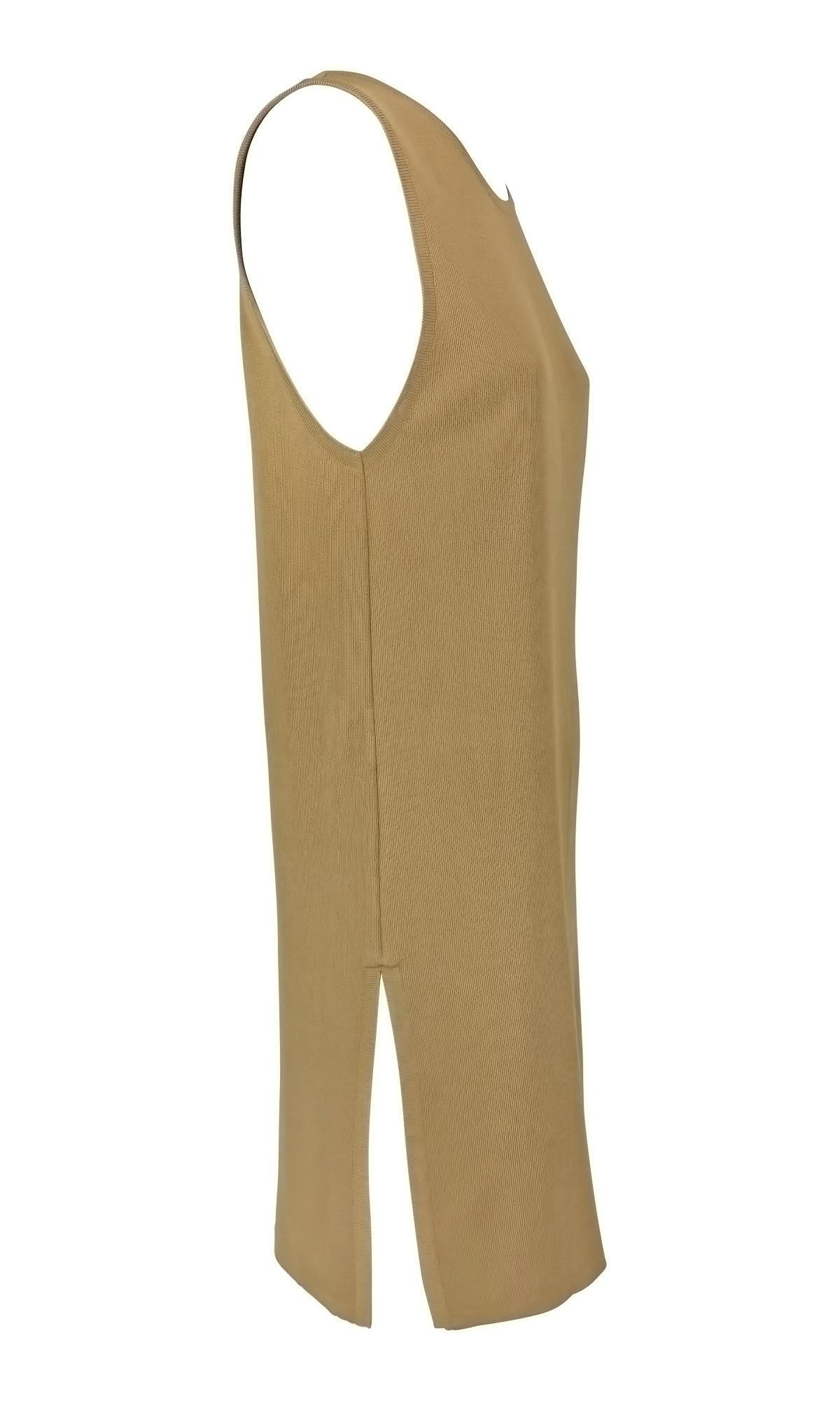 Early 1990s Donna Karan Tan Stretch Knit Sleeveless Shift Dress - RealList