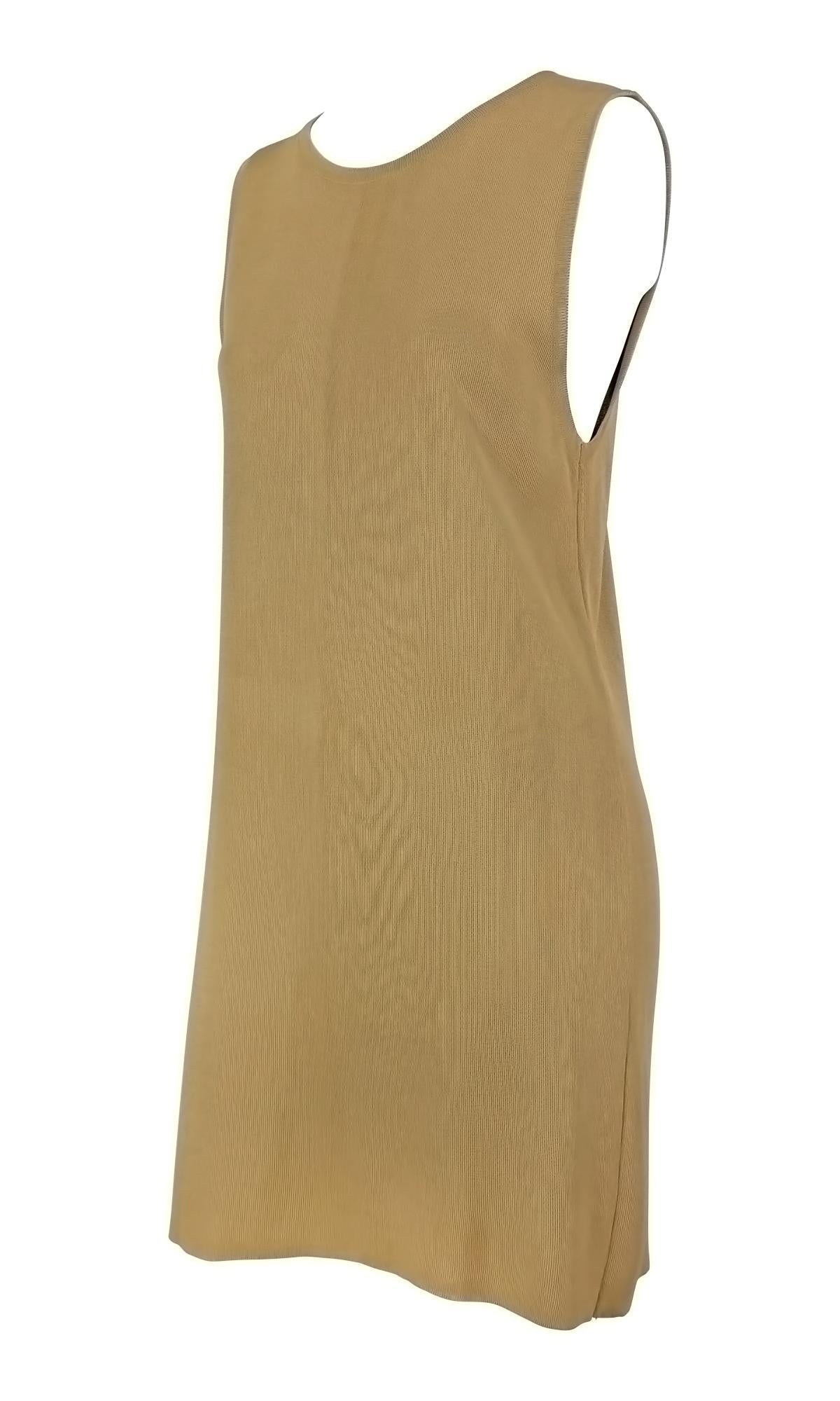 Early 1990s Donna Karan Tan Stretch Knit Sleeveless Shift Dress - RealList