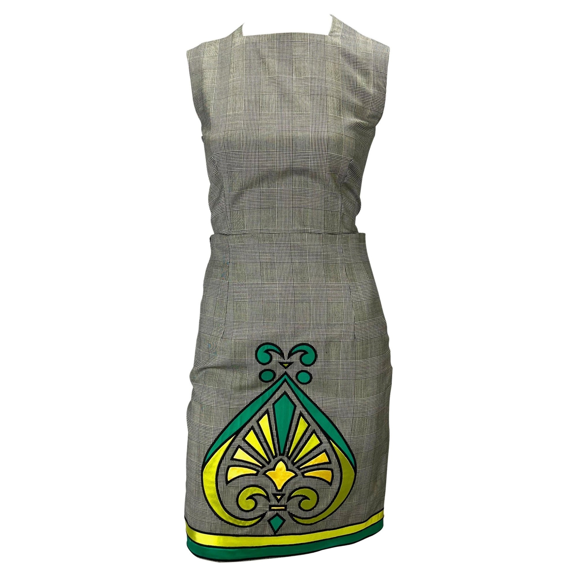 Early 1990s Gianni Versace Couture Houndstooth Satin Appliqué Skirt Set - RealList